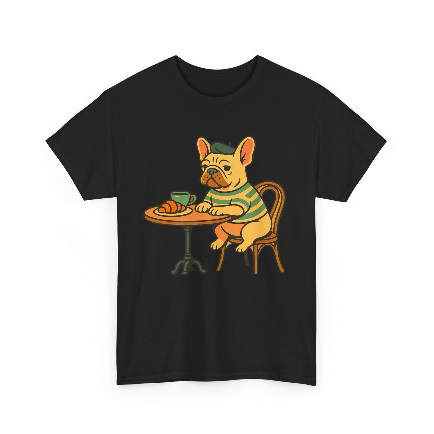 Bonjour Bark – French Bulldog Café Vibes, Vintage-Inspired Coffee Dog Tee, Perfect for Dog Lovers, Cafes, Birthdays, and Everyday Comfort, Unisex Cotton Shirt, Cute and Whimsical