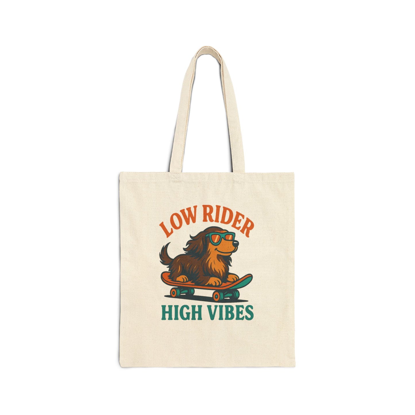 Low Rider High Vibes Tote Bag – Retro Dachshund Canvas Tote for Dog Lovers