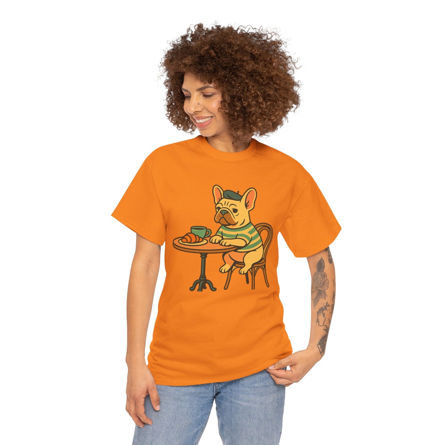 Bonjour Bark – French Bulldog Café Vibes, Vintage-Inspired Coffee Dog Tee, Perfect for Dog Lovers, Cafes, Birthdays, and Everyday Comfort, Unisex Cotton Shirt, Cute and Whimsical