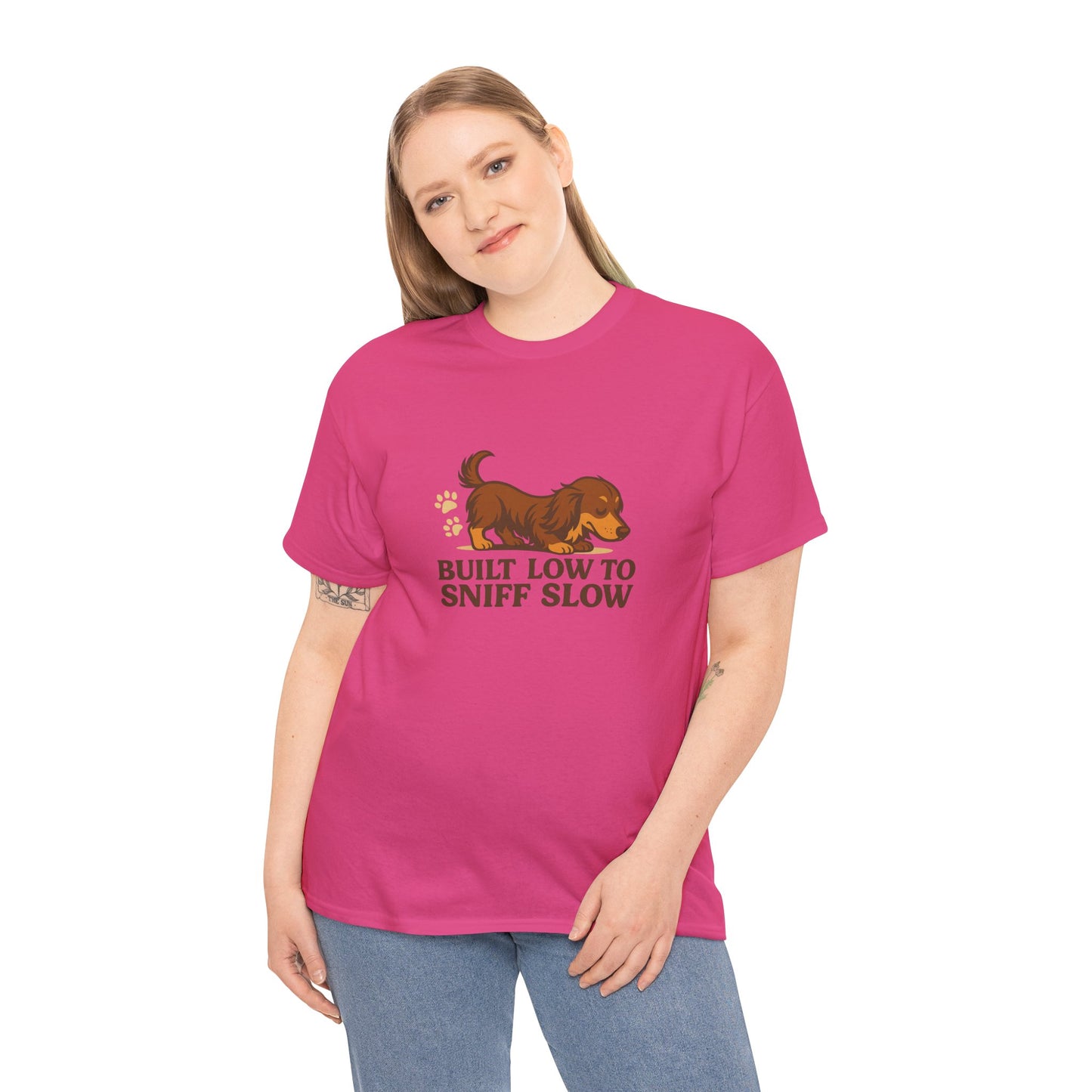 Built Low to Sniff Slow Unisex Heavy Cotton Tee - Cute Pet Shirt, Animal Tee, Dog Dad Apparel, Gift for Dog Owners