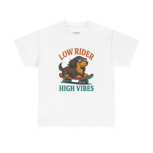 Low Rider High Vibes Dachshund Tee – Cool Dog Skateboard Shirt for Pet Lovers