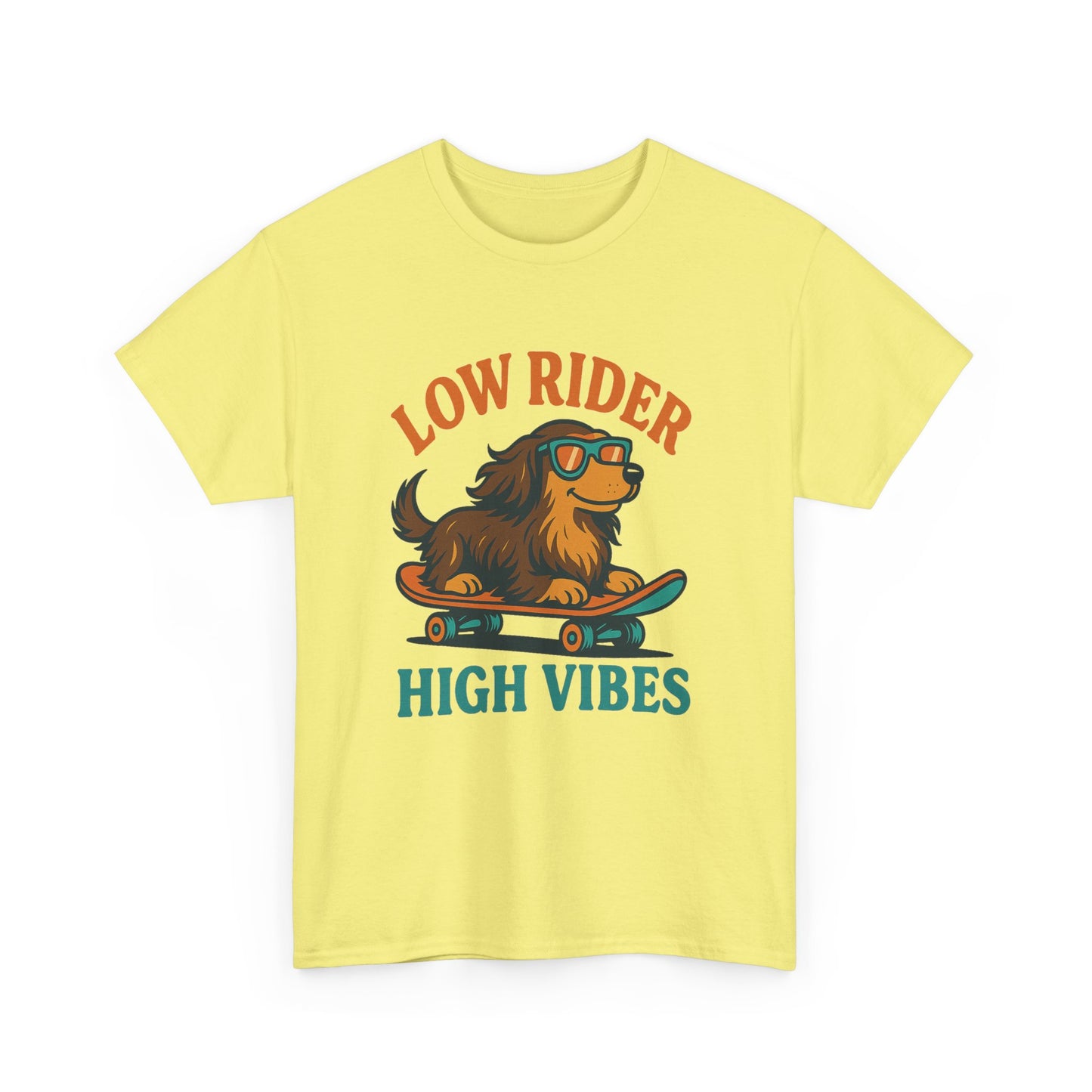 Low Rider High Vibes Dachshund Tee – Cool Dog Skateboard Shirt for Pet Lovers