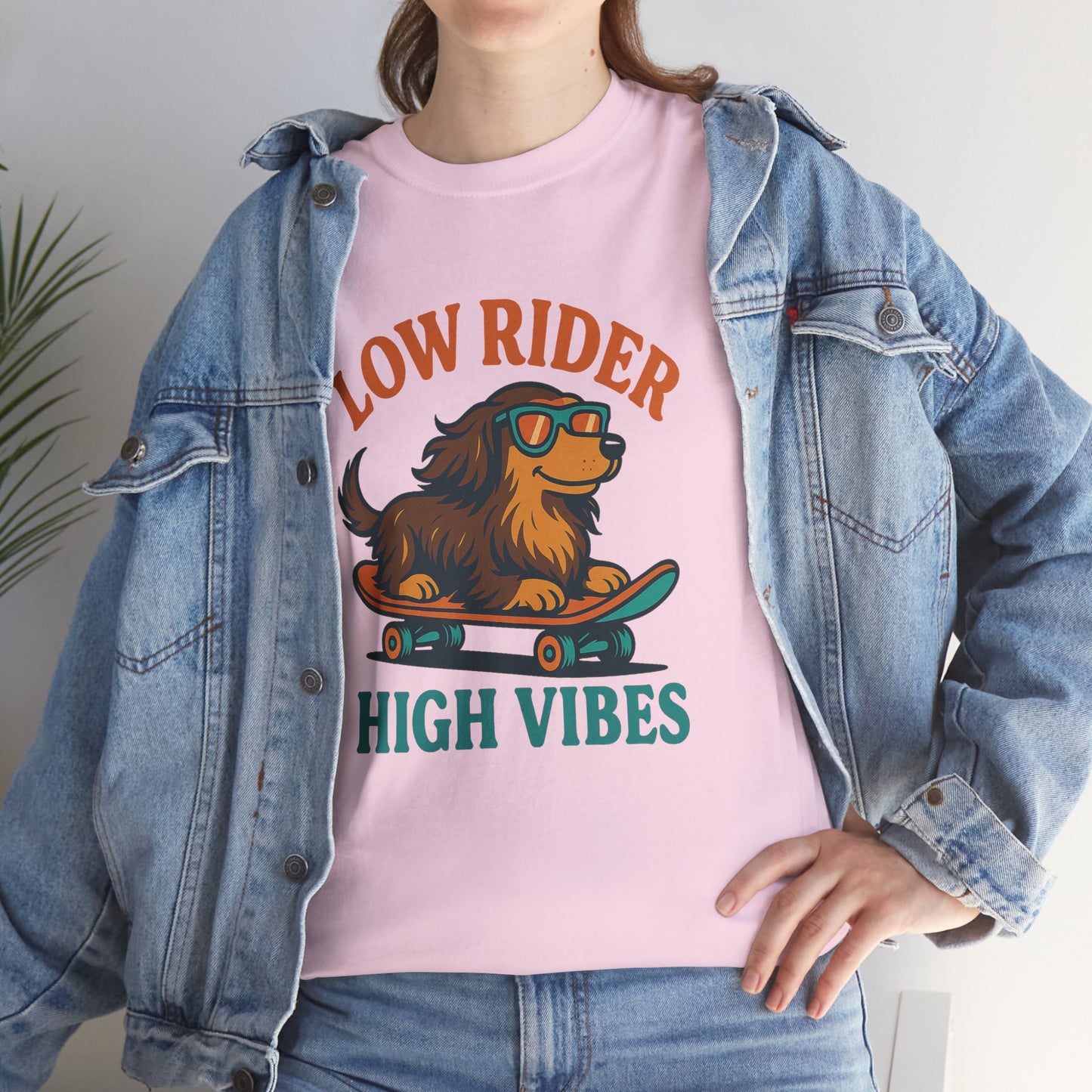Low Rider High Vibes Dachshund Tee – Cool Dog Skateboard Shirt for Pet Lovers