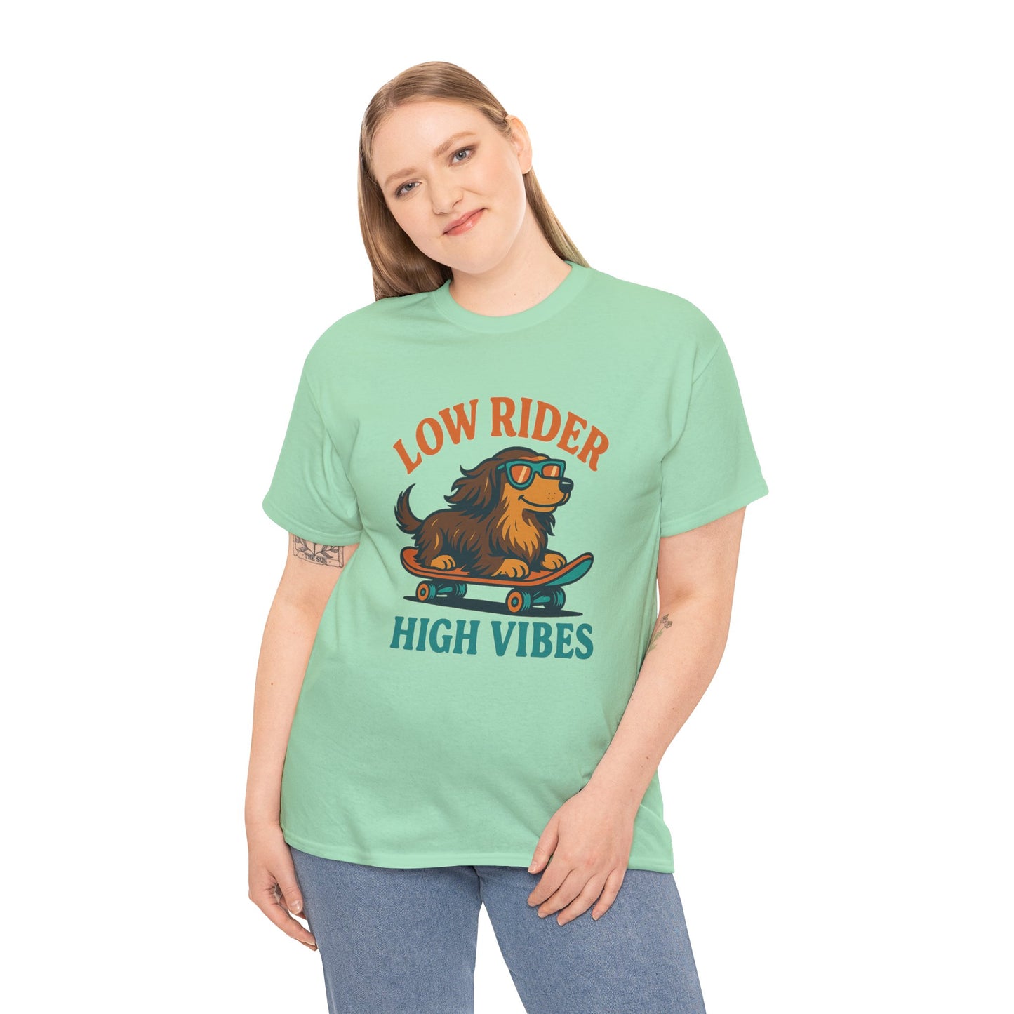 Low Rider High Vibes Dachshund Tee – Cool Dog Skateboard Shirt for Pet Lovers