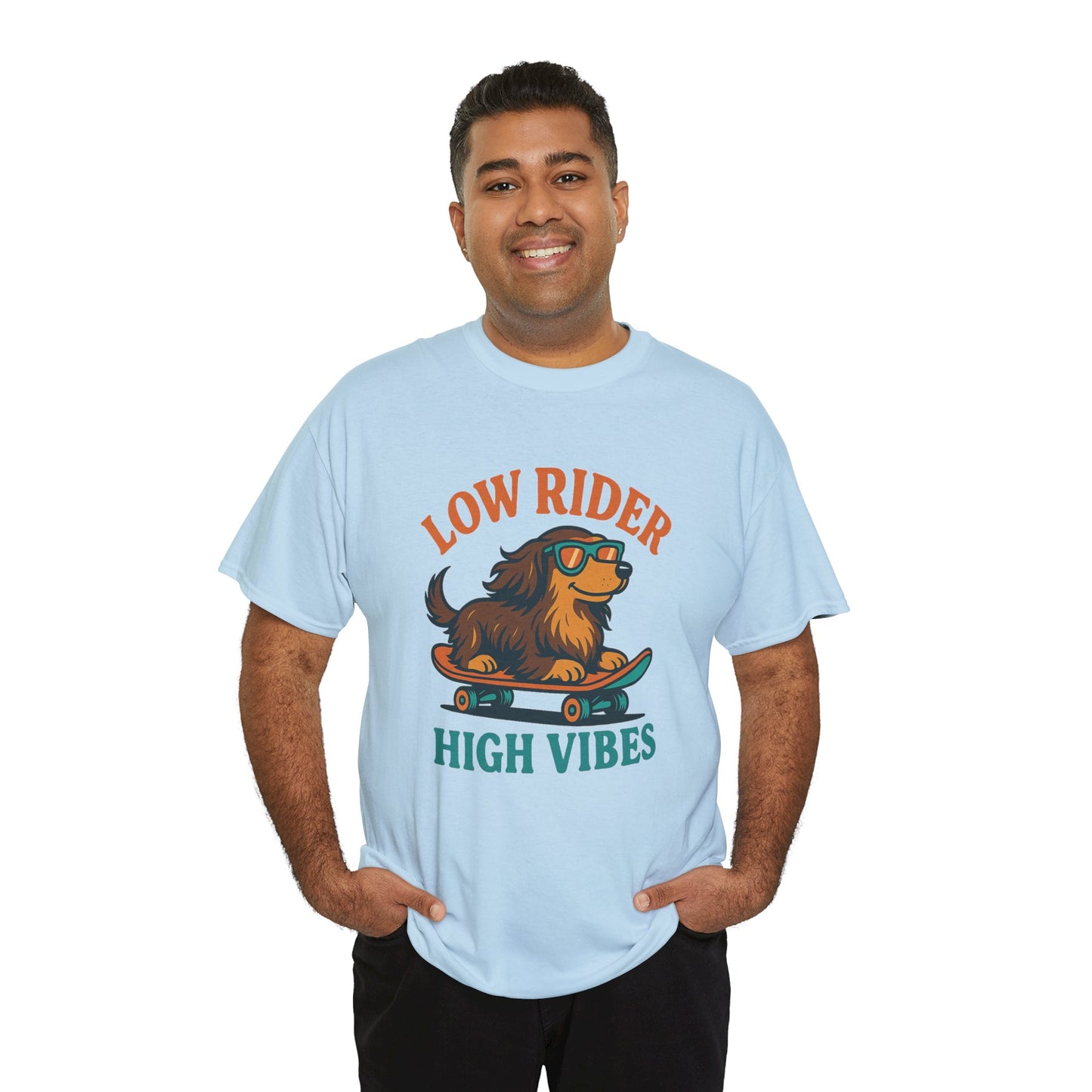 Low Rider High Vibes Dachshund Tee – Cool Dog Skateboard Shirt for Pet Lovers