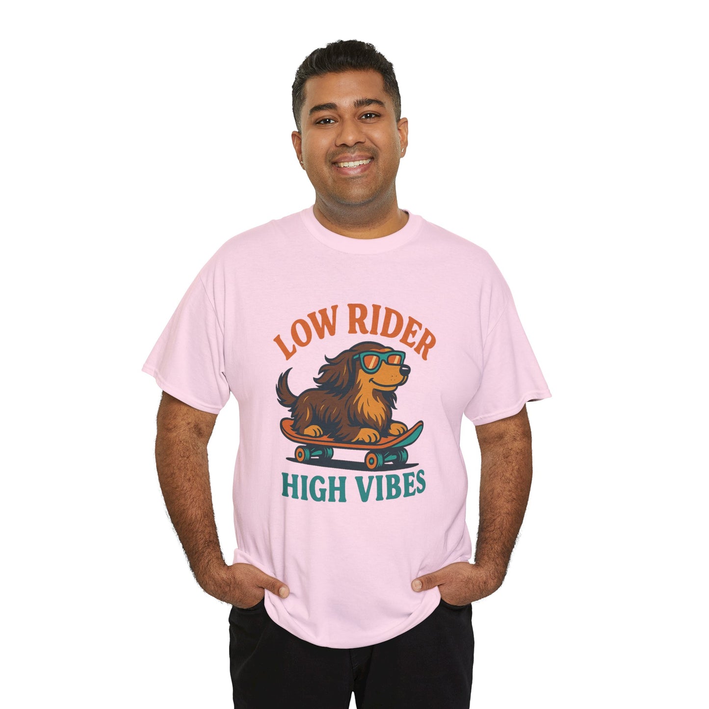 Low Rider High Vibes Dachshund Tee – Cool Dog Skateboard Shirt for Pet Lovers