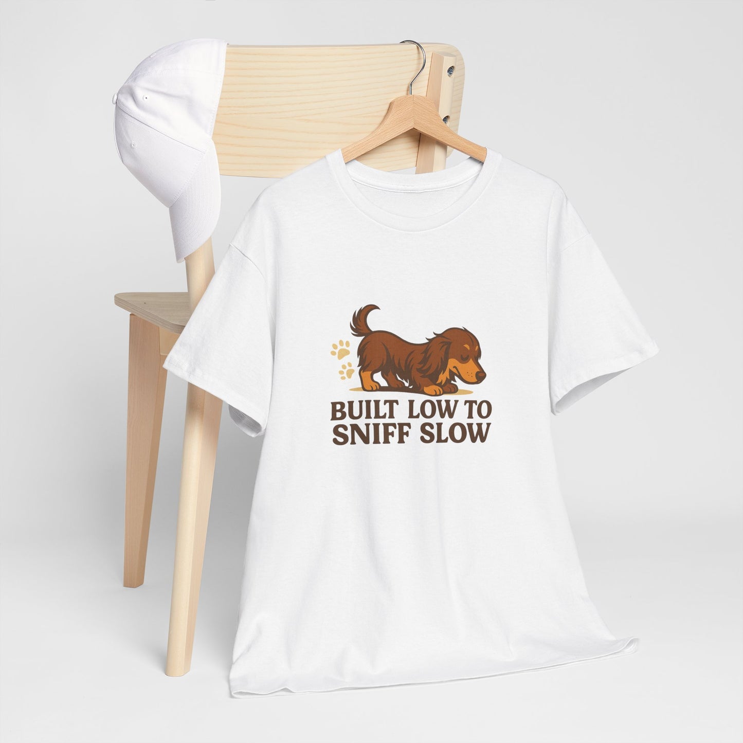 Built Low to Sniff Slow Unisex Heavy Cotton Tee - Cute Pet Shirt, Animal Tee, Dog Dad Apparel, Gift for Dog Owners