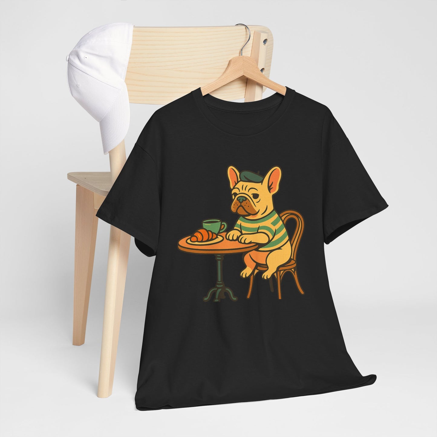 Bonjour Bark – French Bulldog Café Vibes, Vintage-Inspired Coffee Dog Tee, Perfect for Dog Lovers, Cafes, Birthdays, and Everyday Comfort, Unisex Cotton Shirt, Cute and Whimsical