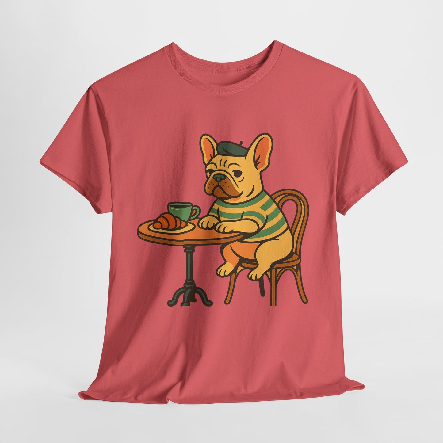 Bonjour Bark – French Bulldog Café Vibes, Vintage-Inspired Coffee Dog Tee, Perfect for Dog Lovers, Cafes, Birthdays, and Everyday Comfort, Unisex Cotton Shirt, Cute and Whimsical