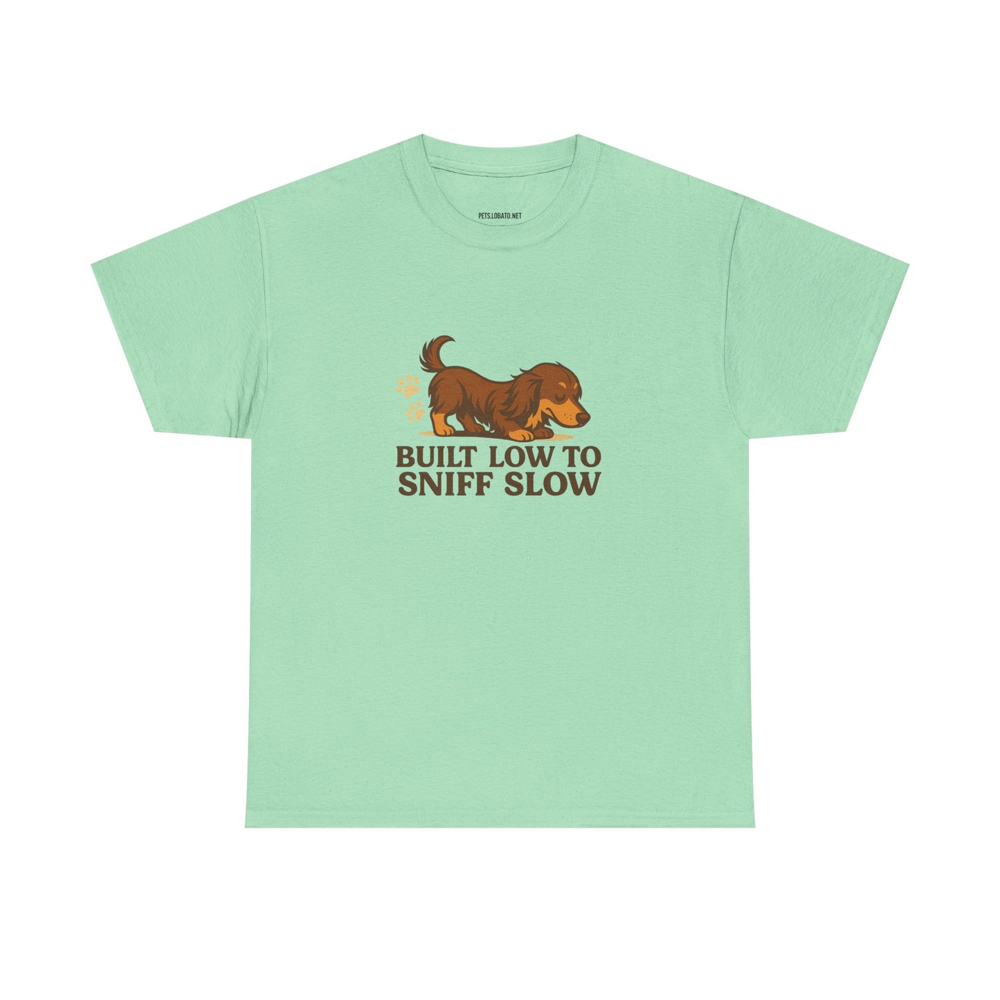 Built Low to Sniff Slow Unisex Heavy Cotton Tee - Cute Pet Shirt, Animal Tee, Dog Dad Apparel, Gift for Dog Owners
