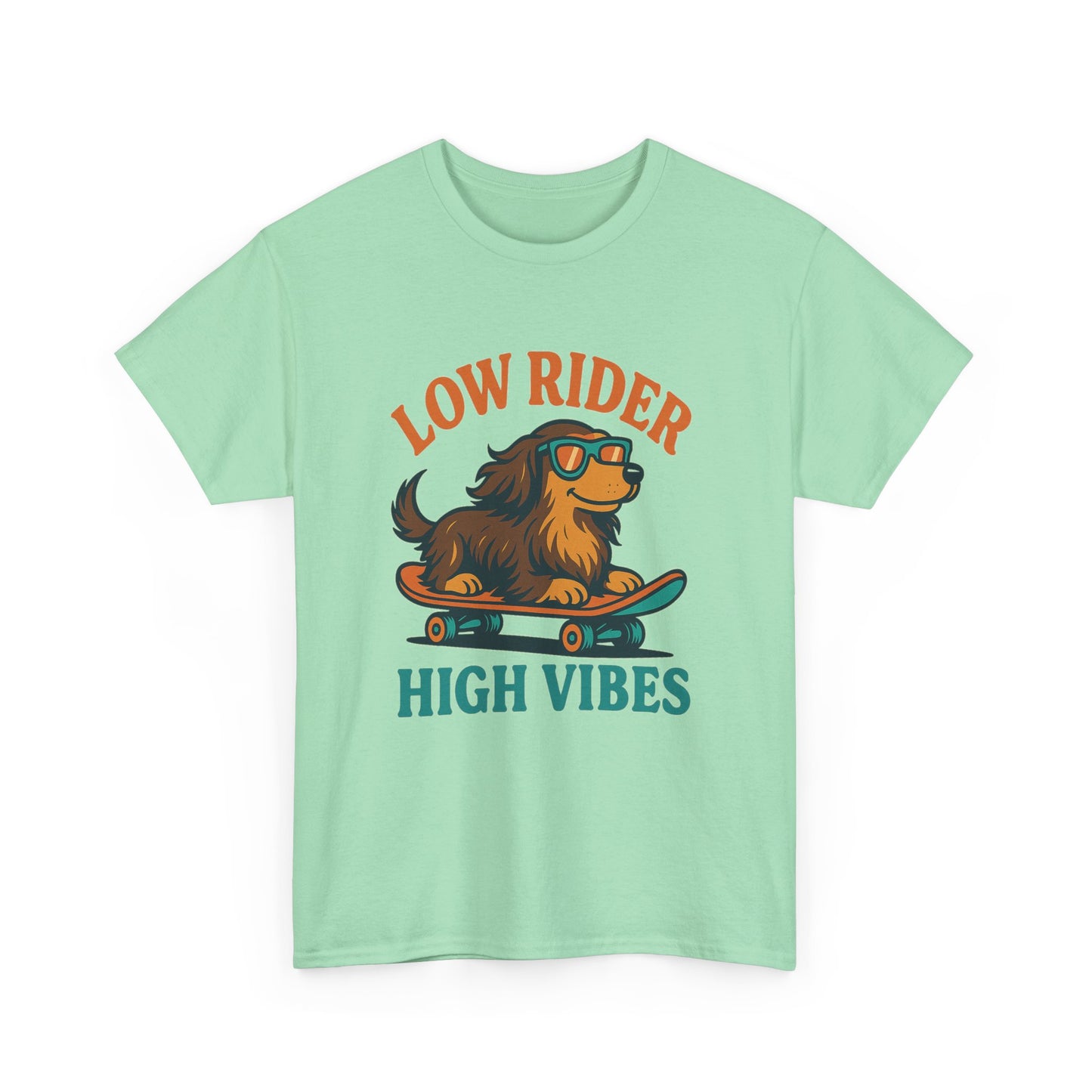 Low Rider High Vibes Dachshund Tee – Cool Dog Skateboard Shirt for Pet Lovers