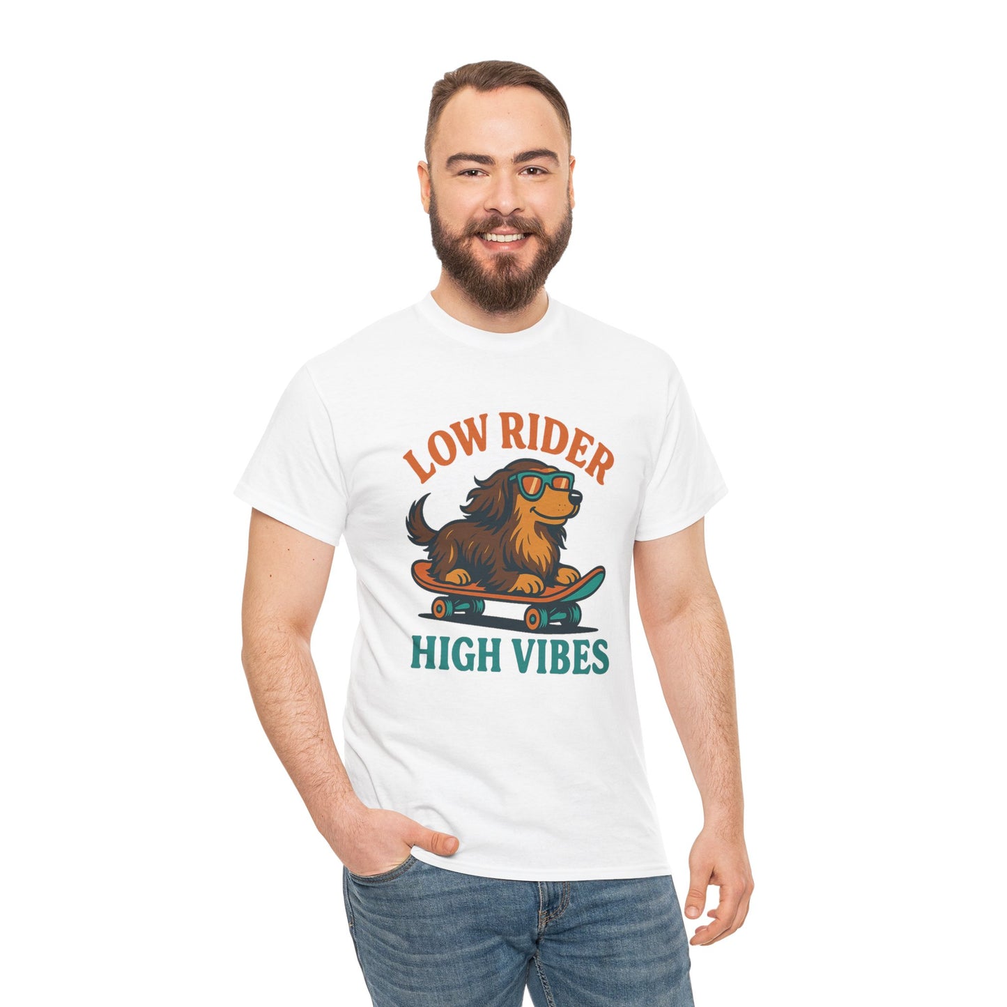 Low Rider High Vibes Dachshund Tee – Cool Dog Skateboard Shirt for Pet Lovers