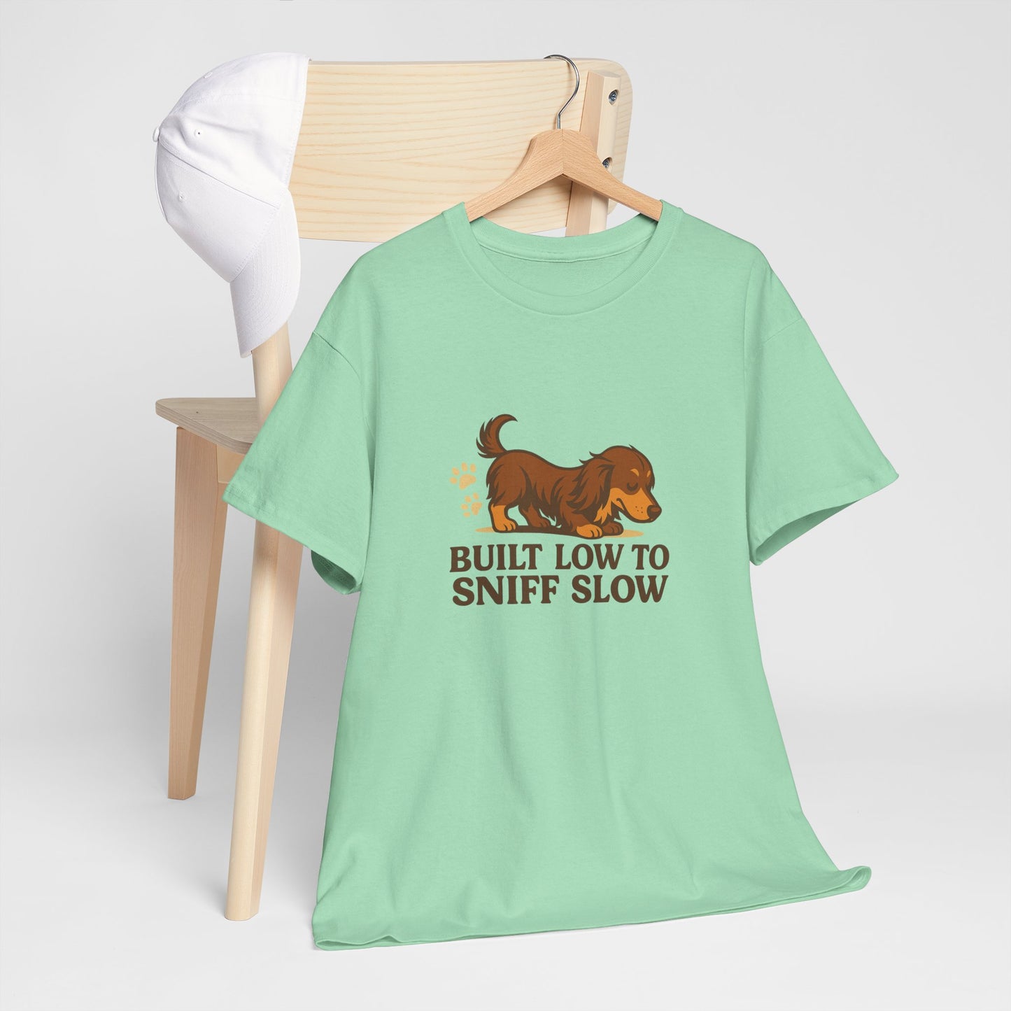 Built Low to Sniff Slow Unisex Heavy Cotton Tee - Cute Pet Shirt, Animal Tee, Dog Dad Apparel, Gift for Dog Owners