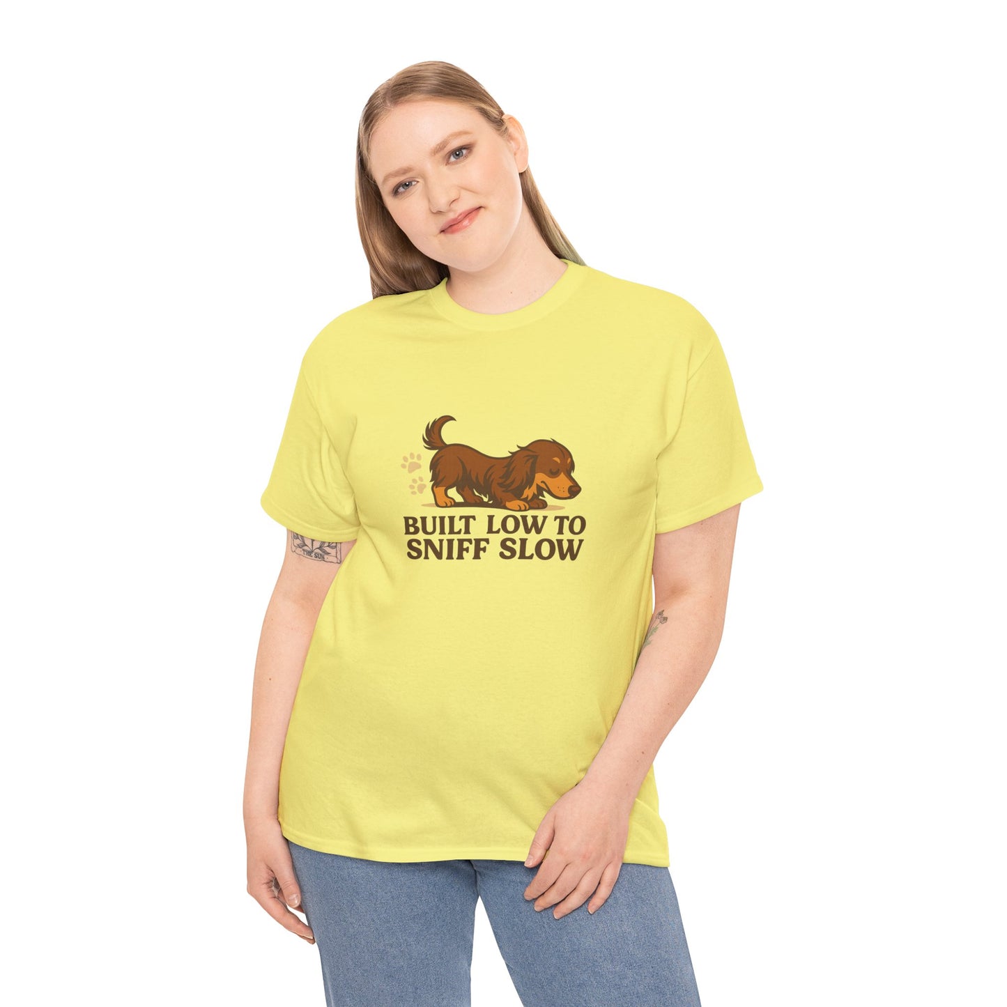 Built Low to Sniff Slow Unisex Heavy Cotton Tee - Cute Pet Shirt, Animal Tee, Dog Dad Apparel, Gift for Dog Owners