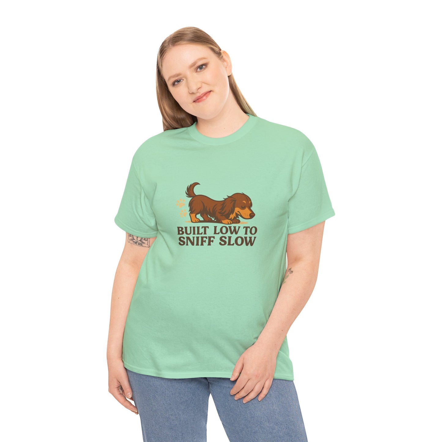 Built Low to Sniff Slow Unisex Heavy Cotton Tee - Cute Pet Shirt, Animal Tee, Dog Dad Apparel, Gift for Dog Owners