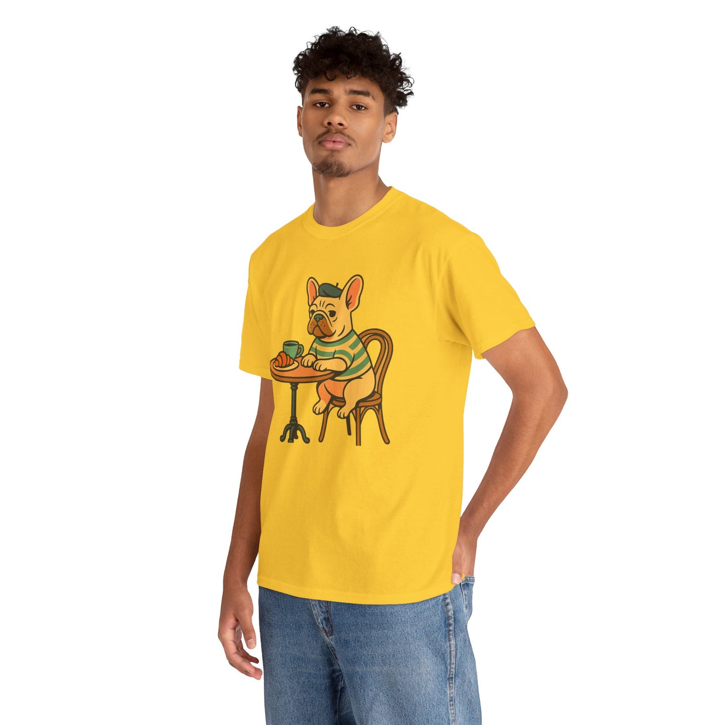 Bonjour Bark – French Bulldog Café Vibes, Vintage-Inspired Coffee Dog Tee, Perfect for Dog Lovers, Cafes, Birthdays, and Everyday Comfort, Unisex Cotton Shirt, Cute and Whimsical