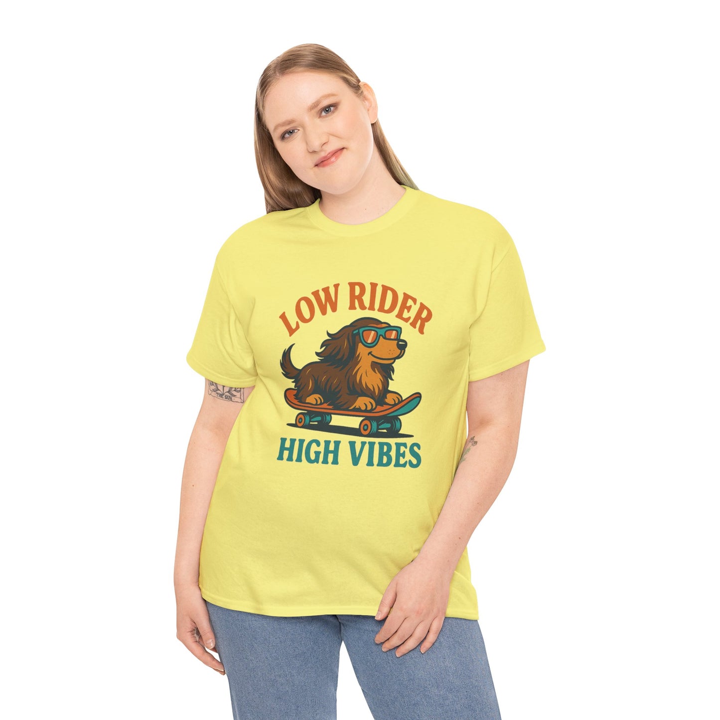 Low Rider High Vibes Dachshund Tee – Cool Dog Skateboard Shirt for Pet Lovers