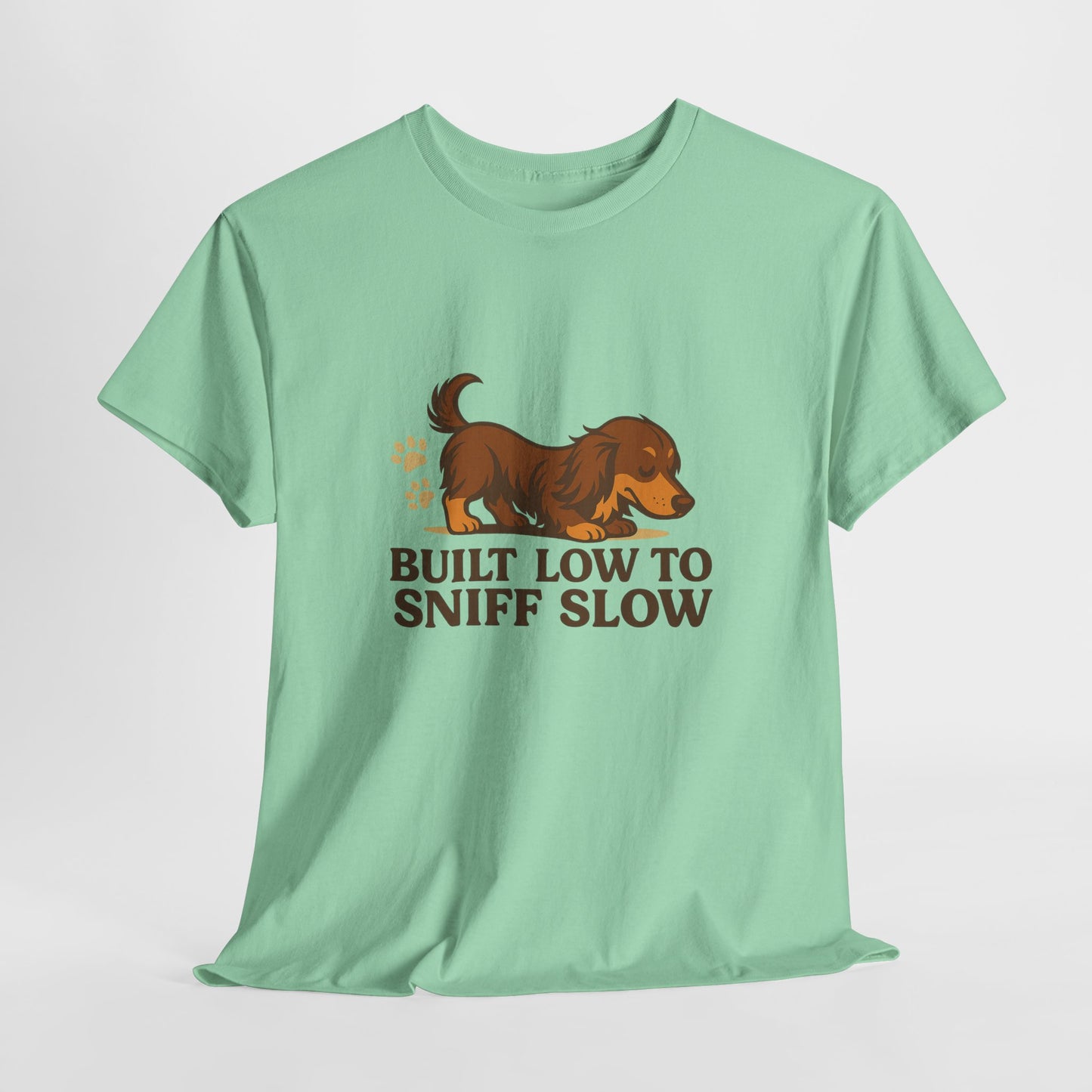 Built Low to Sniff Slow Unisex Heavy Cotton Tee - Cute Pet Shirt, Animal Tee, Dog Dad Apparel, Gift for Dog Owners