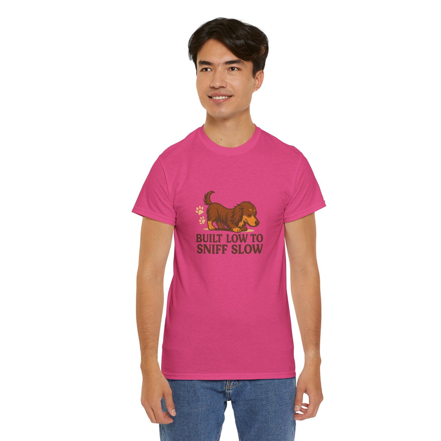 Built Low to Sniff Slow Unisex Heavy Cotton Tee - Cute Pet Shirt, Animal Tee, Dog Dad Apparel, Gift for Dog Owners