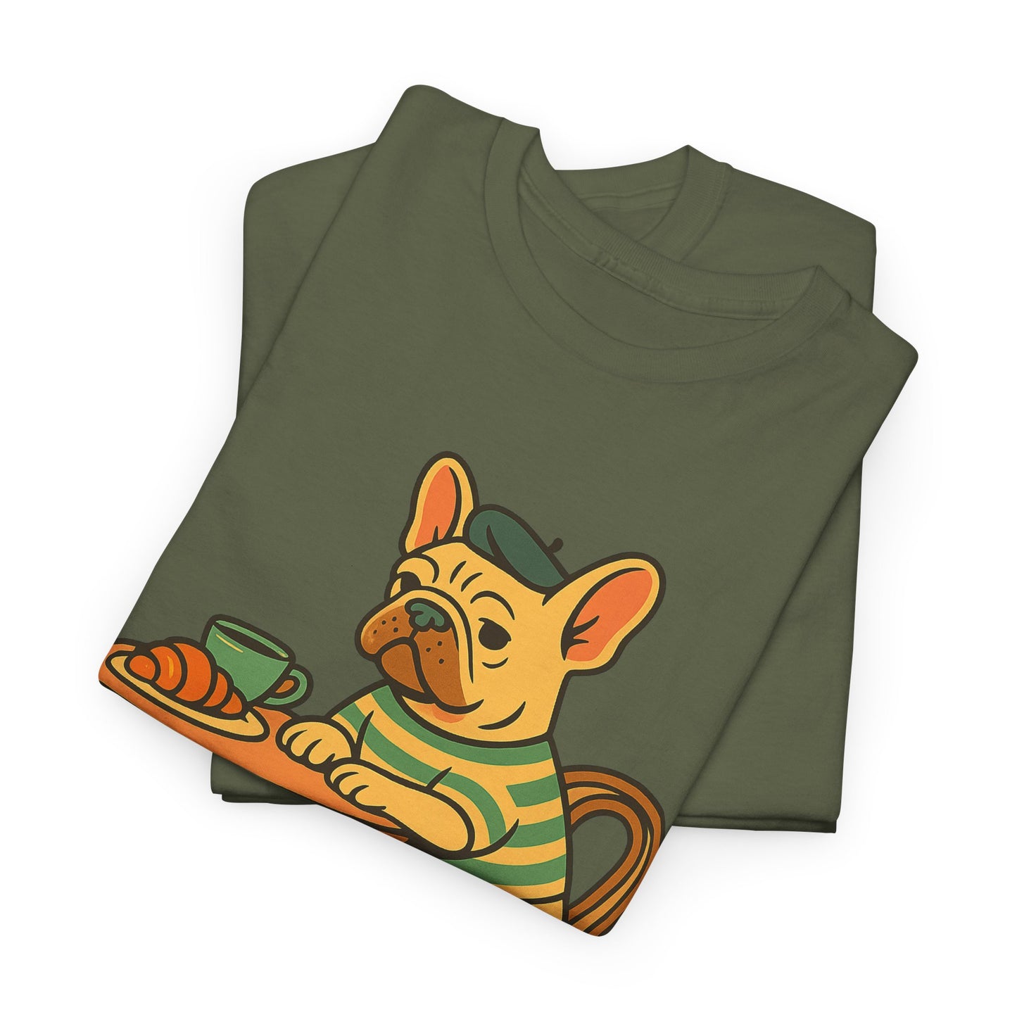 Bonjour Bark – French Bulldog Café Vibes, Vintage-Inspired Coffee Dog Tee, Perfect for Dog Lovers, Cafes, Birthdays, and Everyday Comfort, Unisex Cotton Shirt, Cute and Whimsical