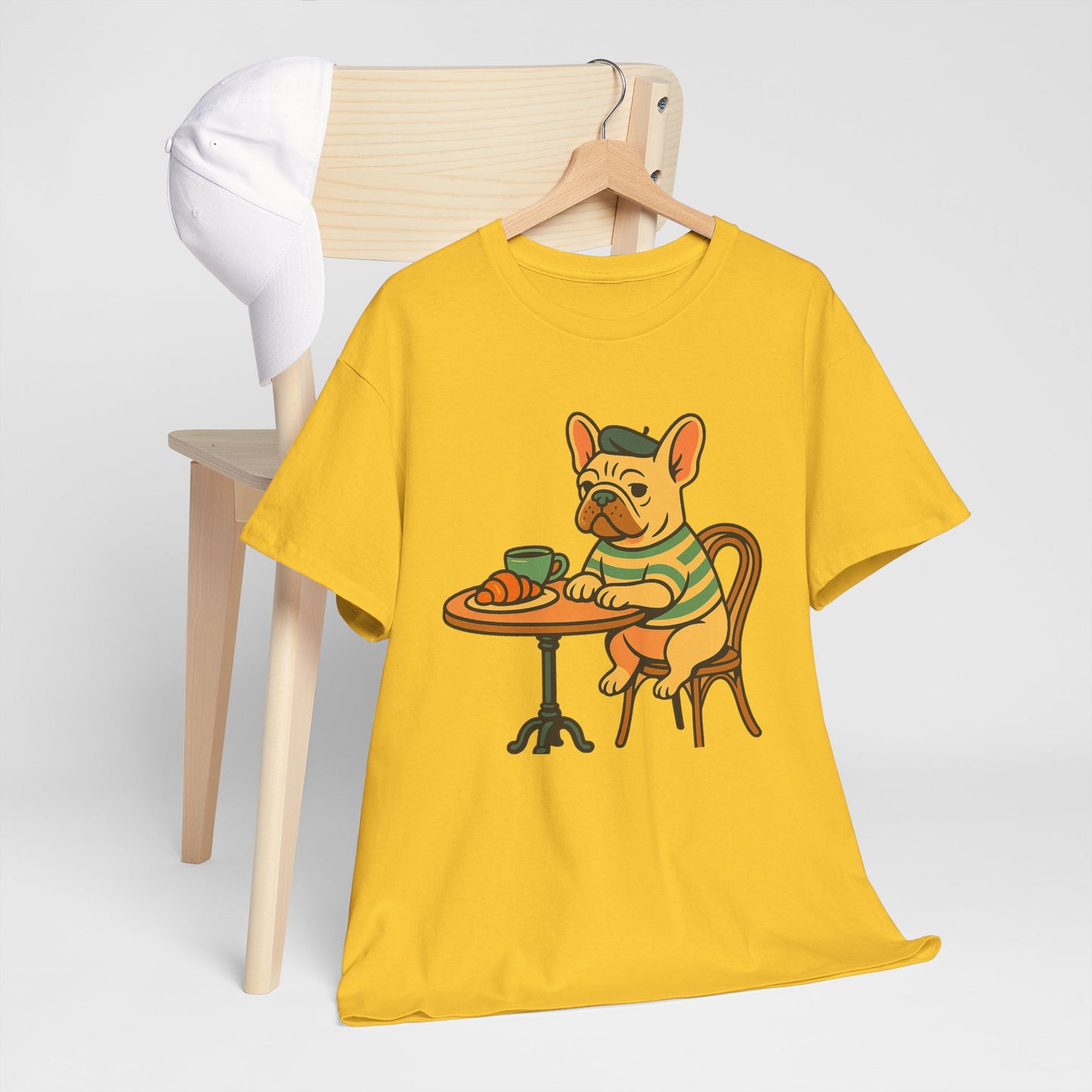 Bonjour Bark – French Bulldog Café Vibes, Vintage-Inspired Coffee Dog Tee, Perfect for Dog Lovers, Cafes, Birthdays, and Everyday Comfort, Unisex Cotton Shirt, Cute and Whimsical