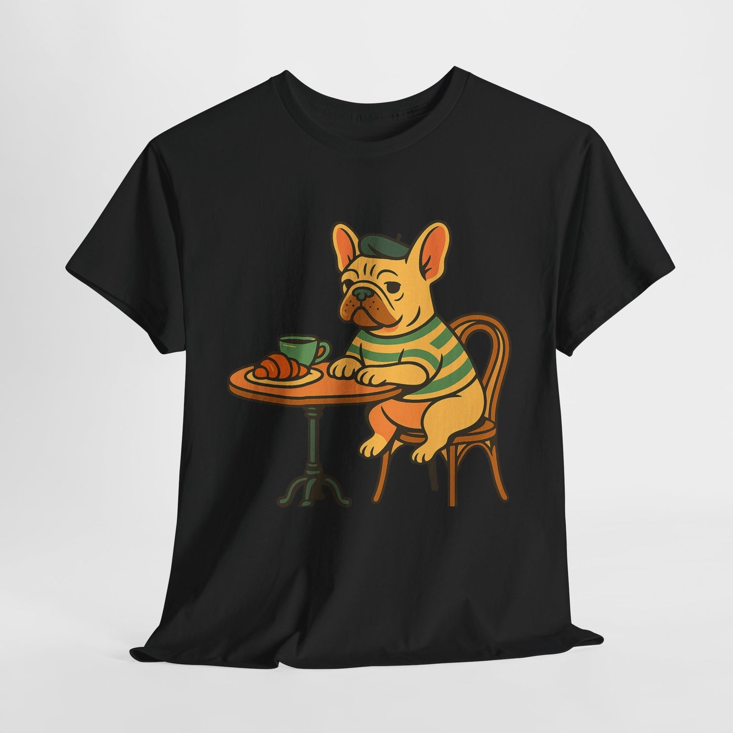 Bonjour Bark – French Bulldog Café Vibes, Vintage-Inspired Coffee Dog Tee, Perfect for Dog Lovers, Cafes, Birthdays, and Everyday Comfort, Unisex Cotton Shirt, Cute and Whimsical