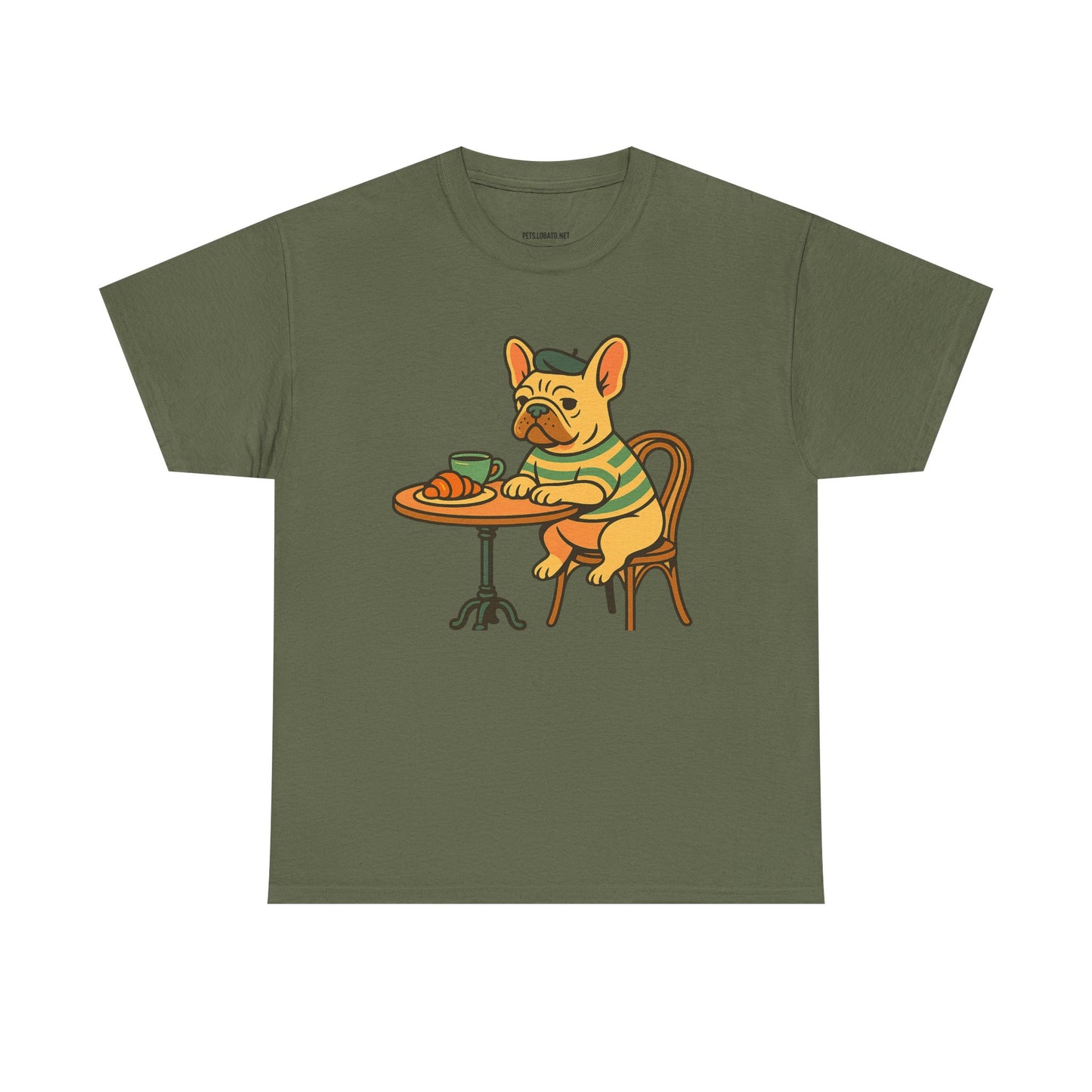 Bonjour Bark – French Bulldog Café Vibes, Vintage-Inspired Coffee Dog Tee, Perfect for Dog Lovers, Cafes, Birthdays, and Everyday Comfort, Unisex Cotton Shirt, Cute and Whimsical
