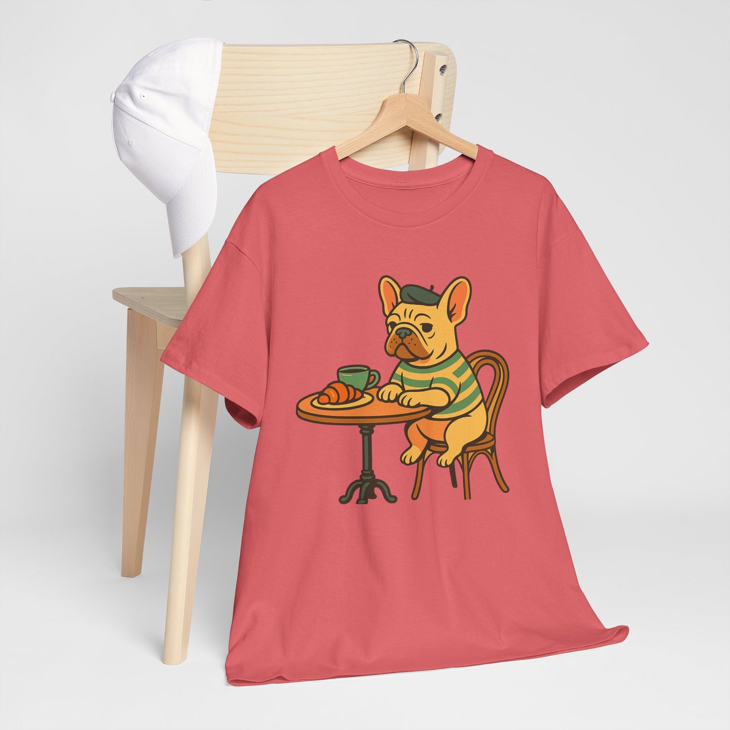 Bonjour Bark – French Bulldog Café Vibes, Vintage-Inspired Coffee Dog Tee, Perfect for Dog Lovers, Cafes, Birthdays, and Everyday Comfort, Unisex Cotton Shirt, Cute and Whimsical