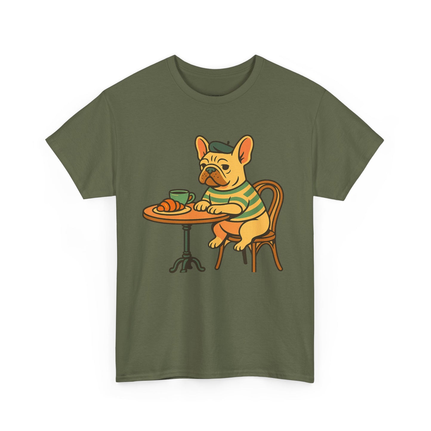 Bonjour Bark – French Bulldog Café Vibes, Vintage-Inspired Coffee Dog Tee, Perfect for Dog Lovers, Cafes, Birthdays, and Everyday Comfort, Unisex Cotton Shirt, Cute and Whimsical