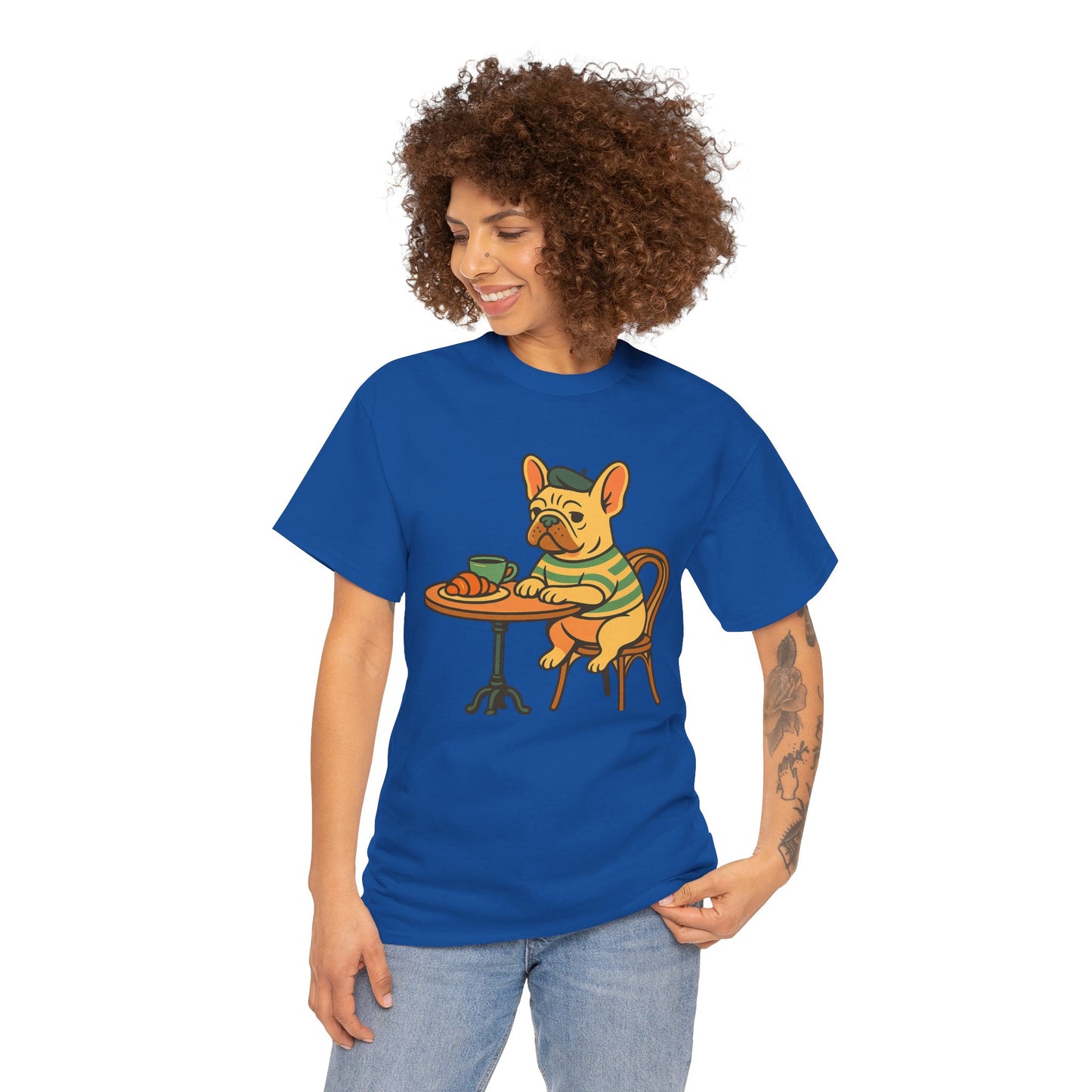 Bonjour Bark – French Bulldog Café Vibes, Vintage-Inspired Coffee Dog Tee, Perfect for Dog Lovers, Cafes, Birthdays, and Everyday Comfort, Unisex Cotton Shirt, Cute and Whimsical