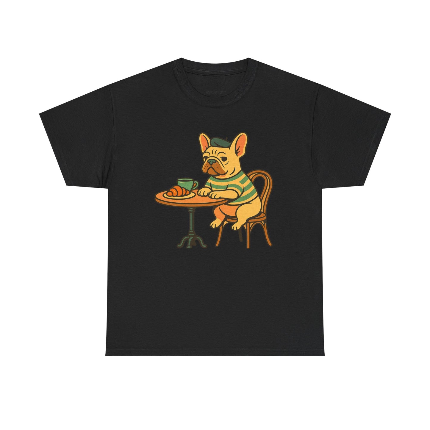 Bonjour Bark – French Bulldog Café Vibes, Vintage-Inspired Coffee Dog Tee, Perfect for Dog Lovers, Cafes, Birthdays, and Everyday Comfort, Unisex Cotton Shirt, Cute and Whimsical
