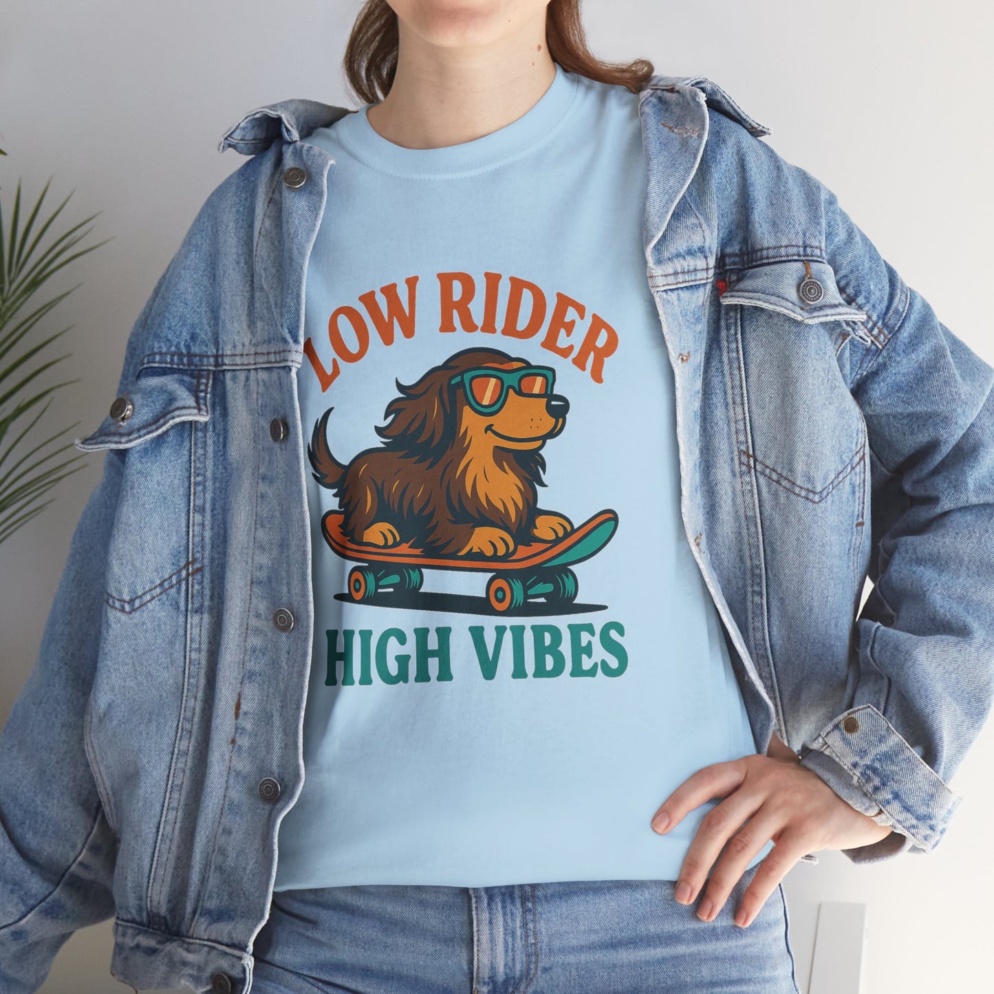 Low Rider High Vibes Dachshund Tee – Cool Dog Skateboard Shirt for Pet Lovers