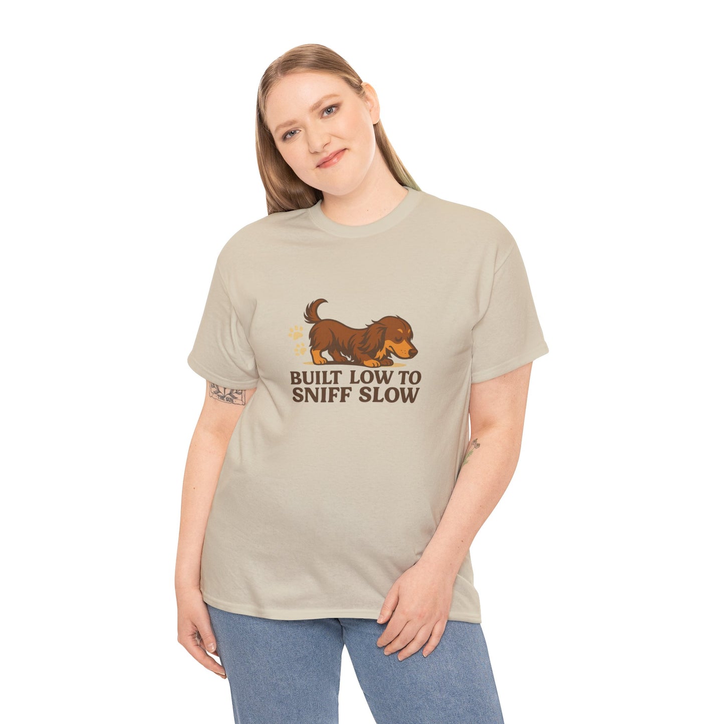 Built Low to Sniff Slow Unisex Heavy Cotton Tee - Cute Pet Shirt, Animal Tee, Dog Dad Apparel, Gift for Dog Owners