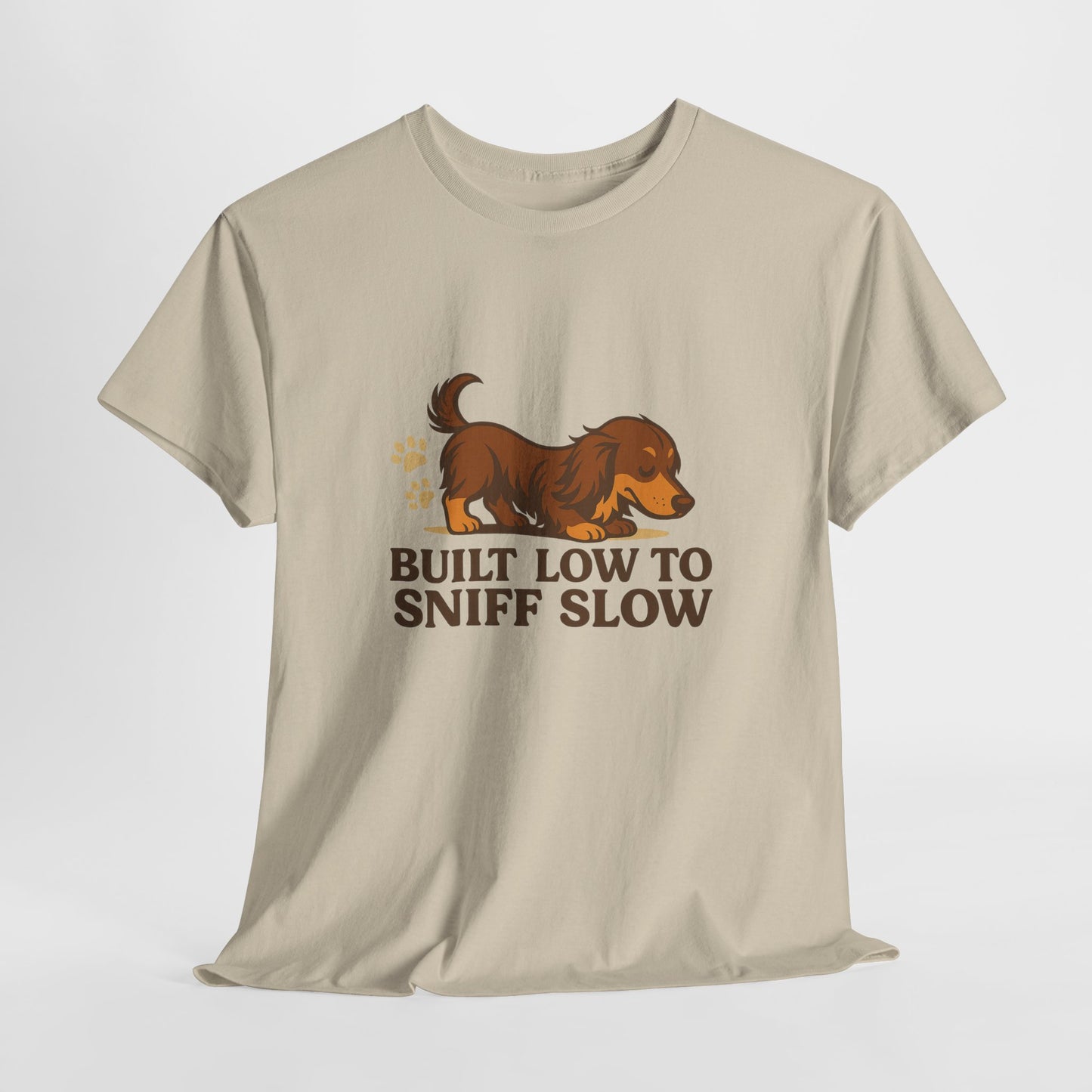 Built Low to Sniff Slow Unisex Heavy Cotton Tee - Cute Pet Shirt, Animal Tee, Dog Dad Apparel, Gift for Dog Owners