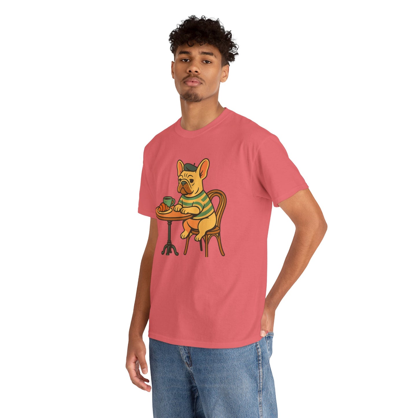 Bonjour Bark – French Bulldog Café Vibes, Vintage-Inspired Coffee Dog Tee, Perfect for Dog Lovers, Cafes, Birthdays, and Everyday Comfort, Unisex Cotton Shirt, Cute and Whimsical