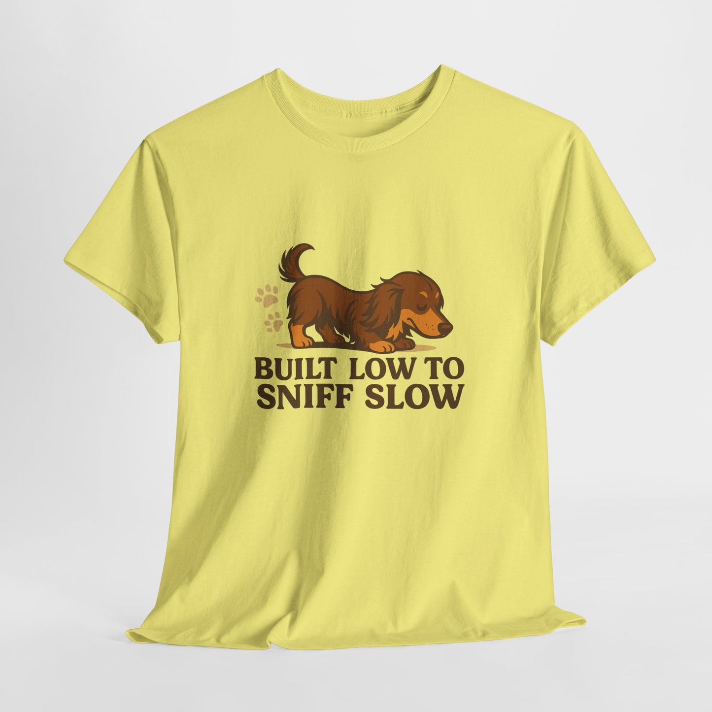 Built Low to Sniff Slow Unisex Heavy Cotton Tee - Cute Pet Shirt, Animal Tee, Dog Dad Apparel, Gift for Dog Owners