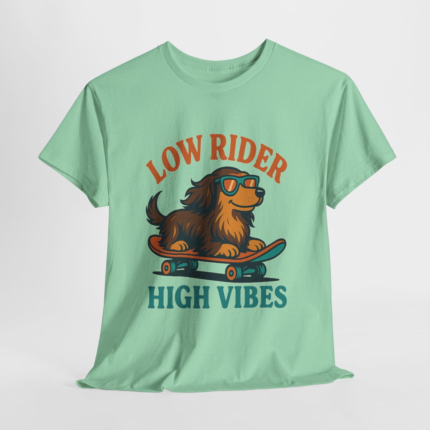 Low Rider High Vibes Dachshund Tee – Cool Dog Skateboard Shirt for Pet Lovers
