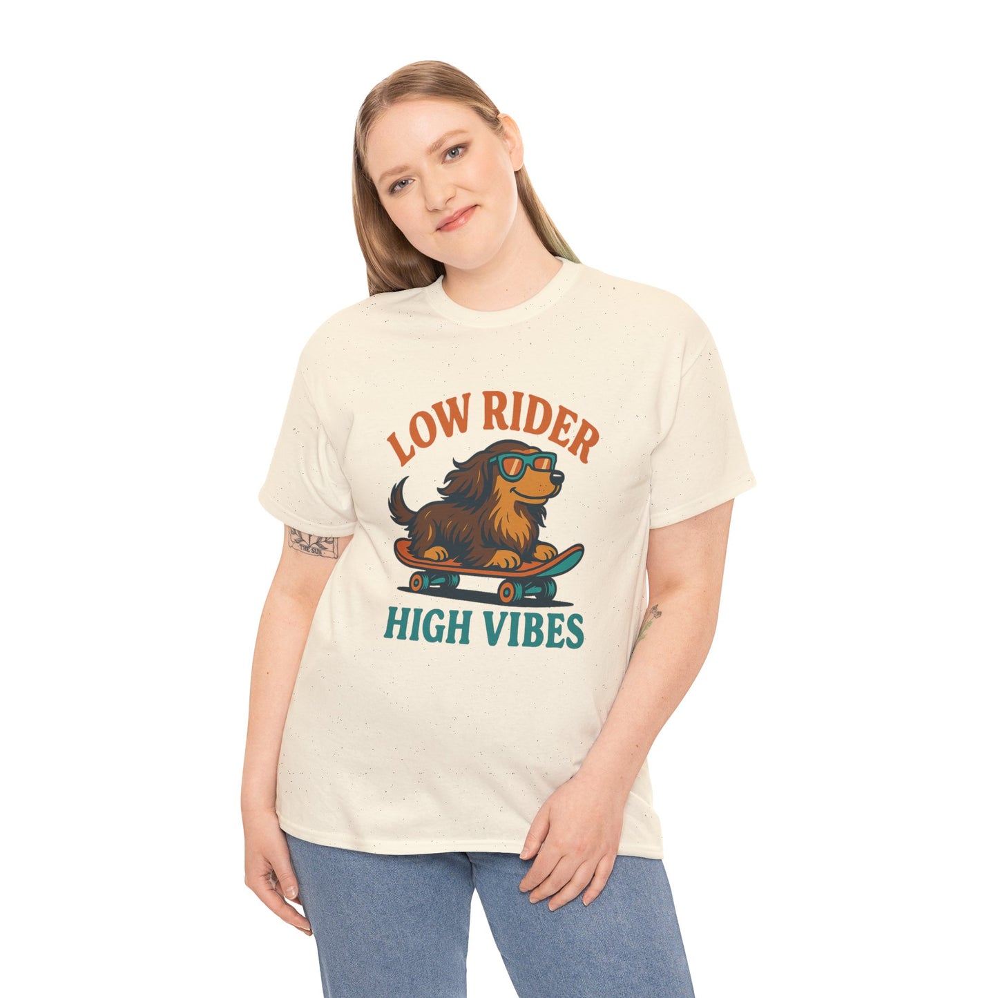 Low Rider High Vibes Dachshund Tee – Cool Dog Skateboard Shirt for Pet Lovers