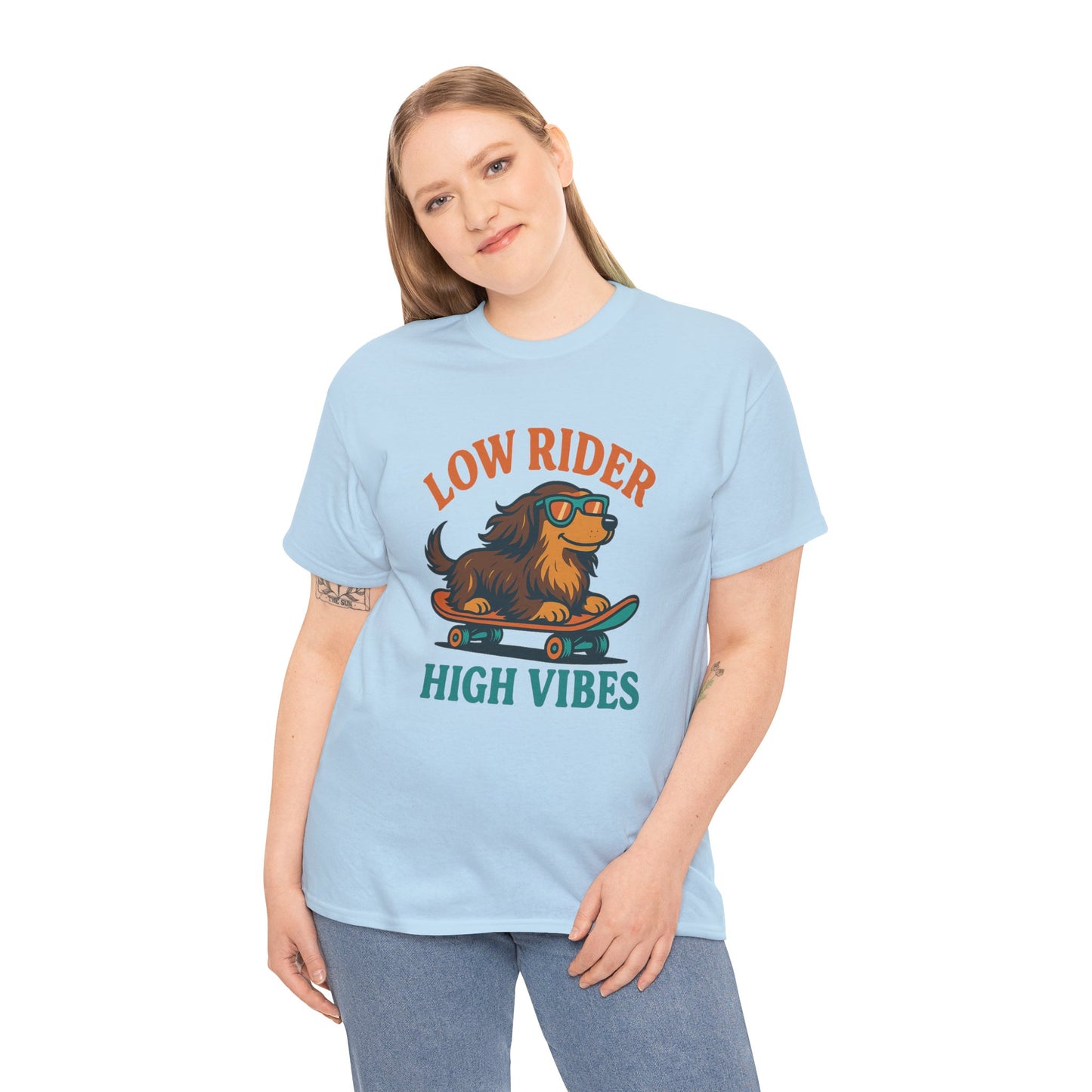 Low Rider High Vibes Dachshund Tee – Cool Dog Skateboard Shirt for Pet Lovers