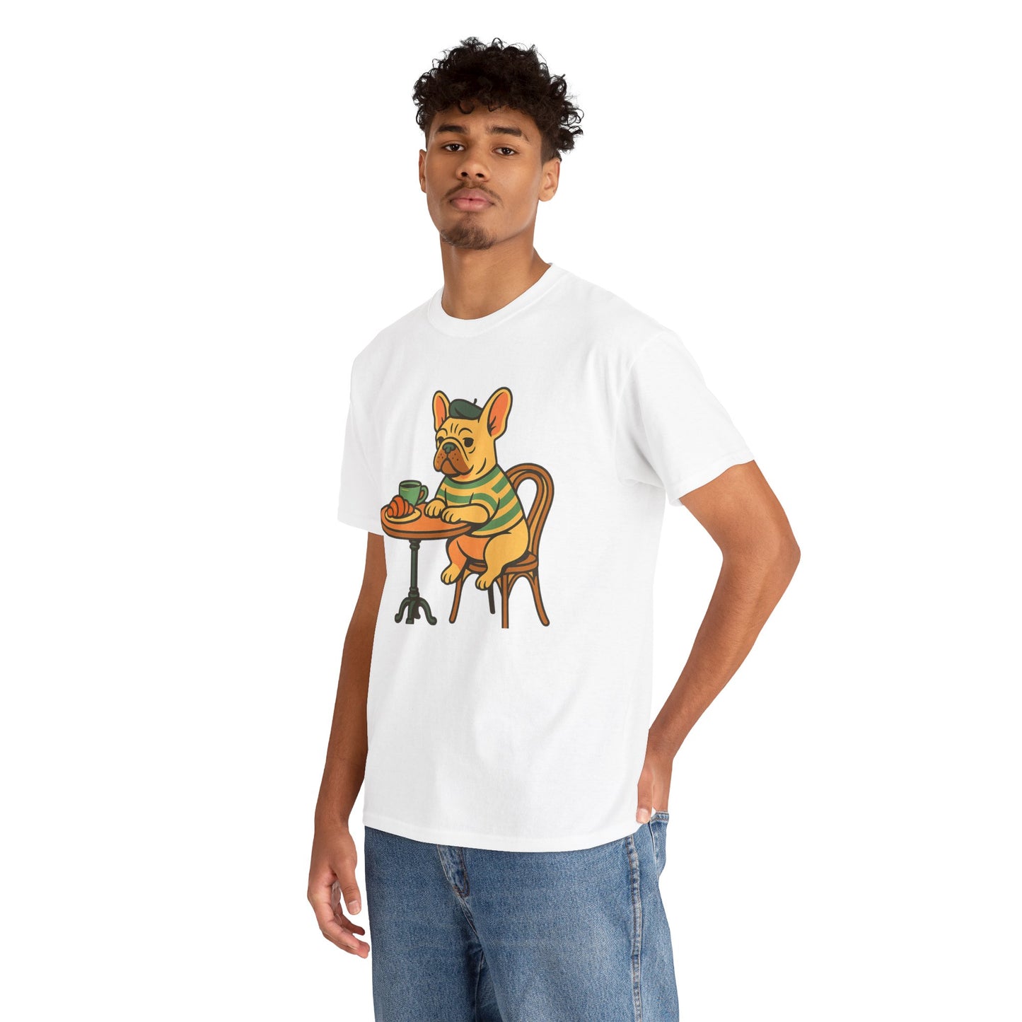 Bonjour Bark – French Bulldog Café Vibes, Vintage-Inspired Coffee Dog Tee, Perfect for Dog Lovers, Cafes, Birthdays, and Everyday Comfort, Unisex Cotton Shirt, Cute and Whimsical