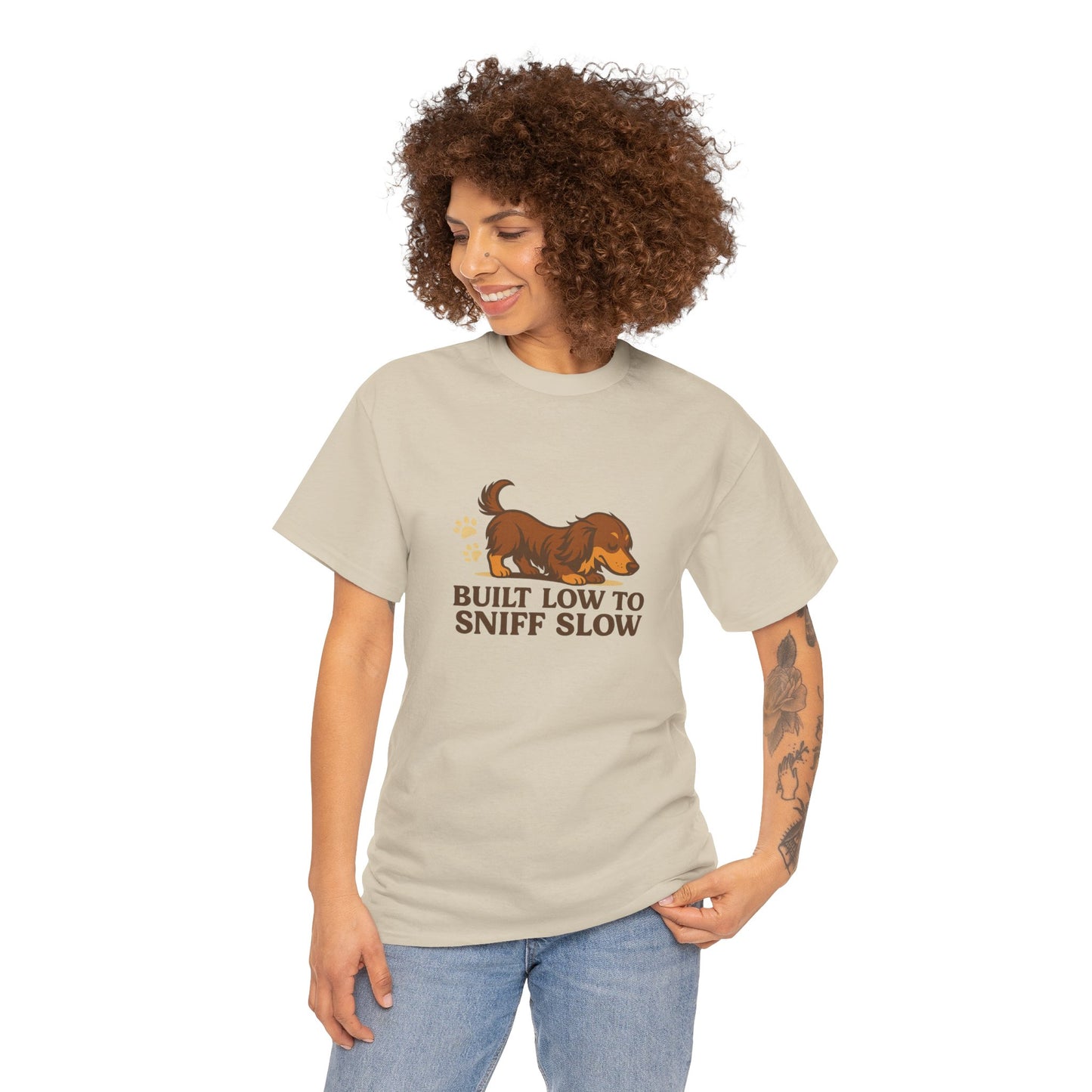 Built Low to Sniff Slow Unisex Heavy Cotton Tee - Cute Pet Shirt, Animal Tee, Dog Dad Apparel, Gift for Dog Owners