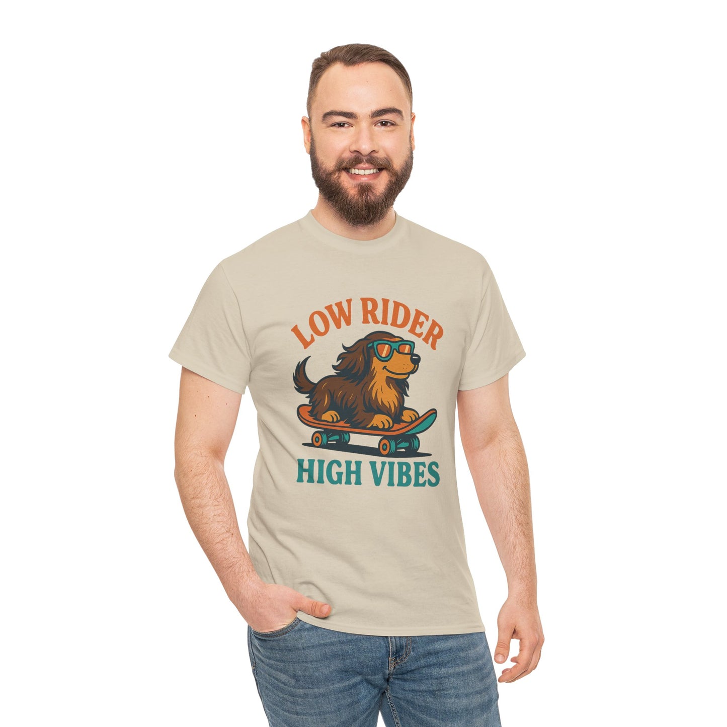 Low Rider High Vibes Dachshund Tee – Cool Dog Skateboard Shirt for Pet Lovers