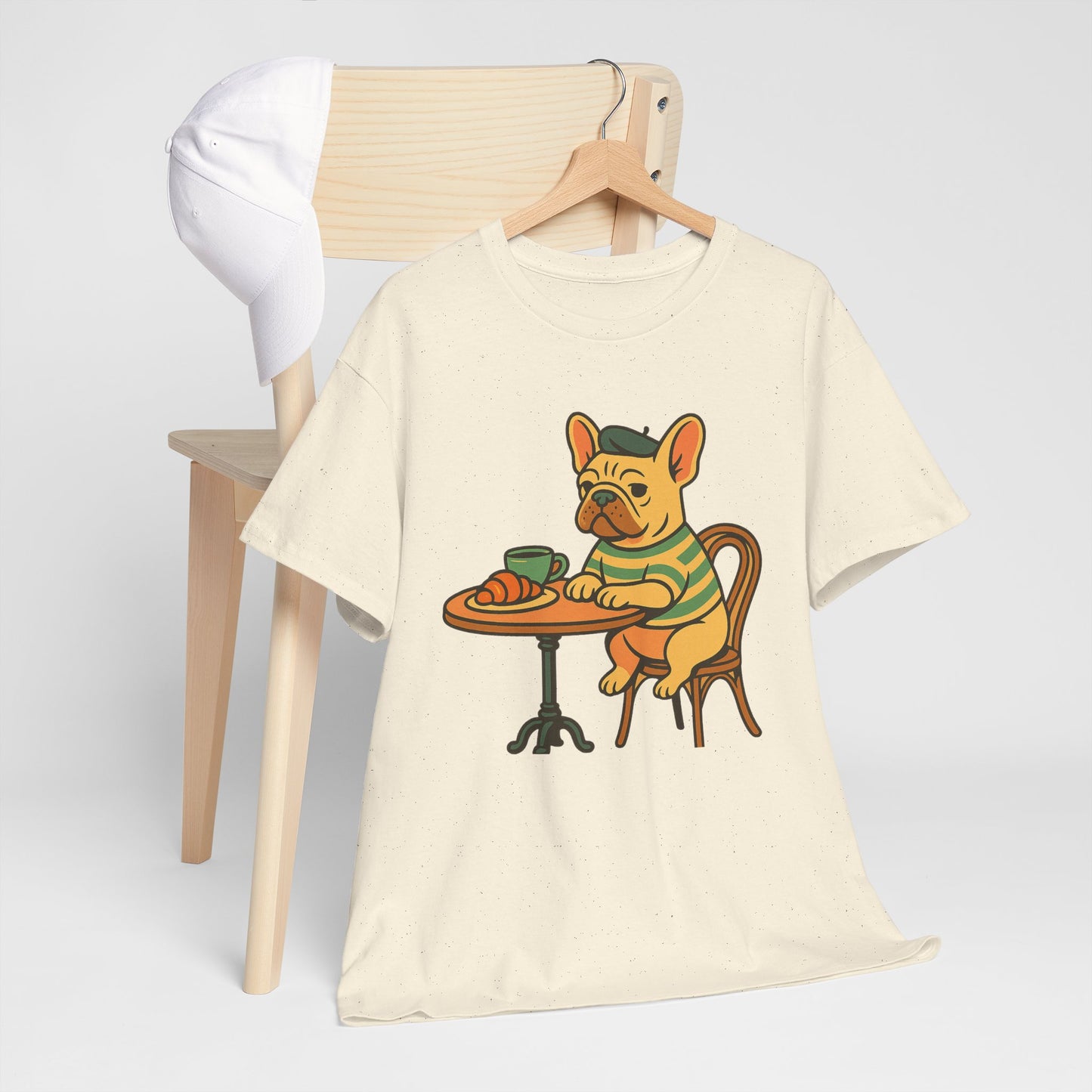 Bonjour Bark – French Bulldog Café Vibes, Vintage-Inspired Coffee Dog Tee, Perfect for Dog Lovers, Cafes, Birthdays, and Everyday Comfort, Unisex Cotton Shirt, Cute and Whimsical