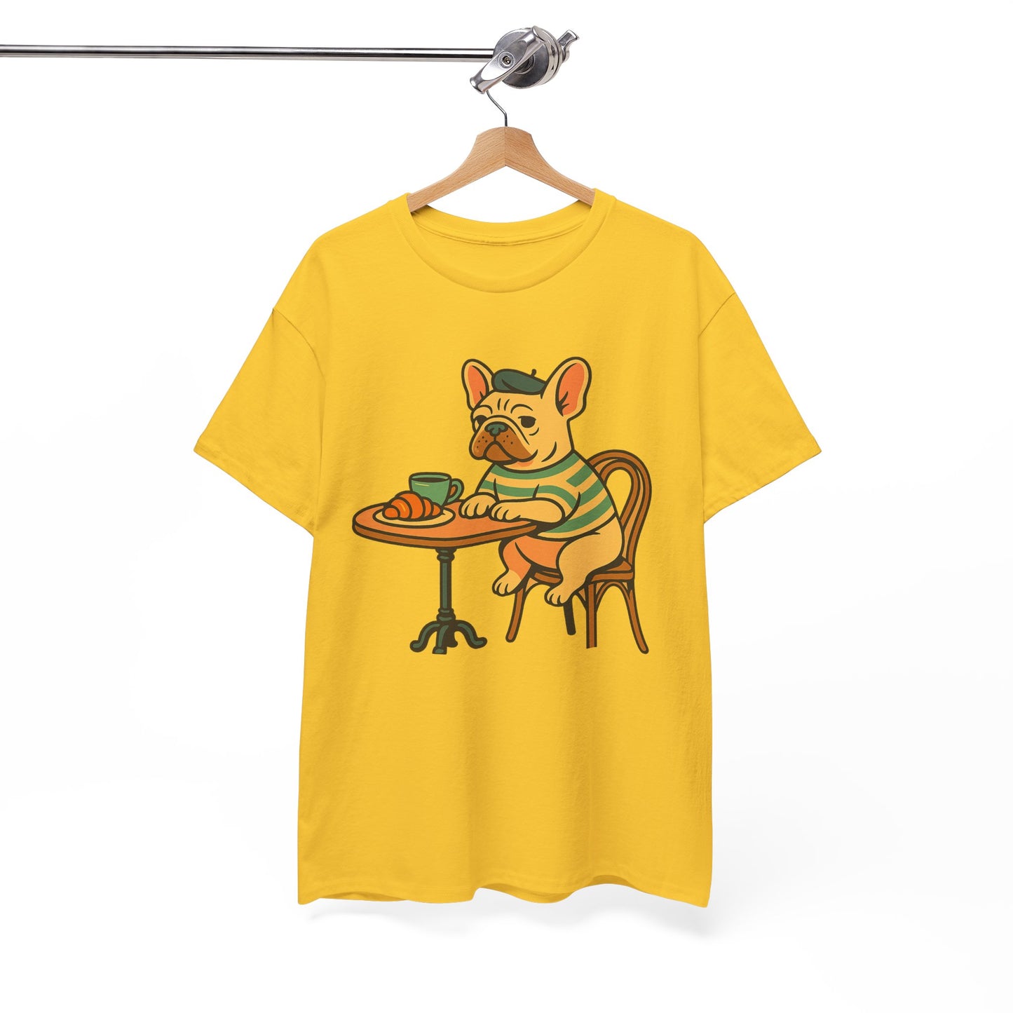 Bonjour Bark – French Bulldog Café Vibes, Vintage-Inspired Coffee Dog Tee, Perfect for Dog Lovers, Cafes, Birthdays, and Everyday Comfort, Unisex Cotton Shirt, Cute and Whimsical