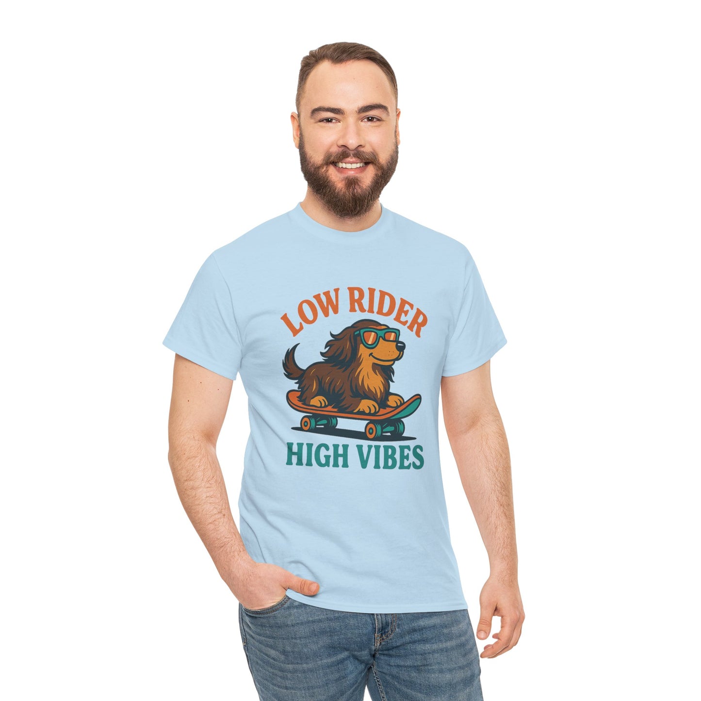 Low Rider High Vibes Dachshund Tee – Cool Dog Skateboard Shirt for Pet Lovers