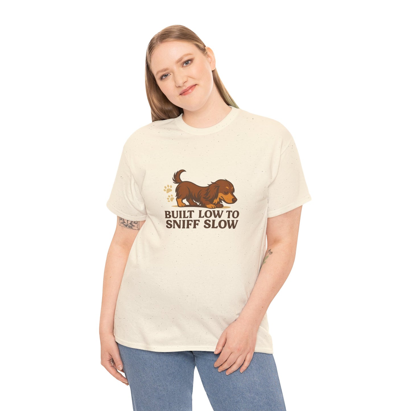 Built Low to Sniff Slow Unisex Heavy Cotton Tee - Cute Pet Shirt, Animal Tee, Dog Dad Apparel, Gift for Dog Owners