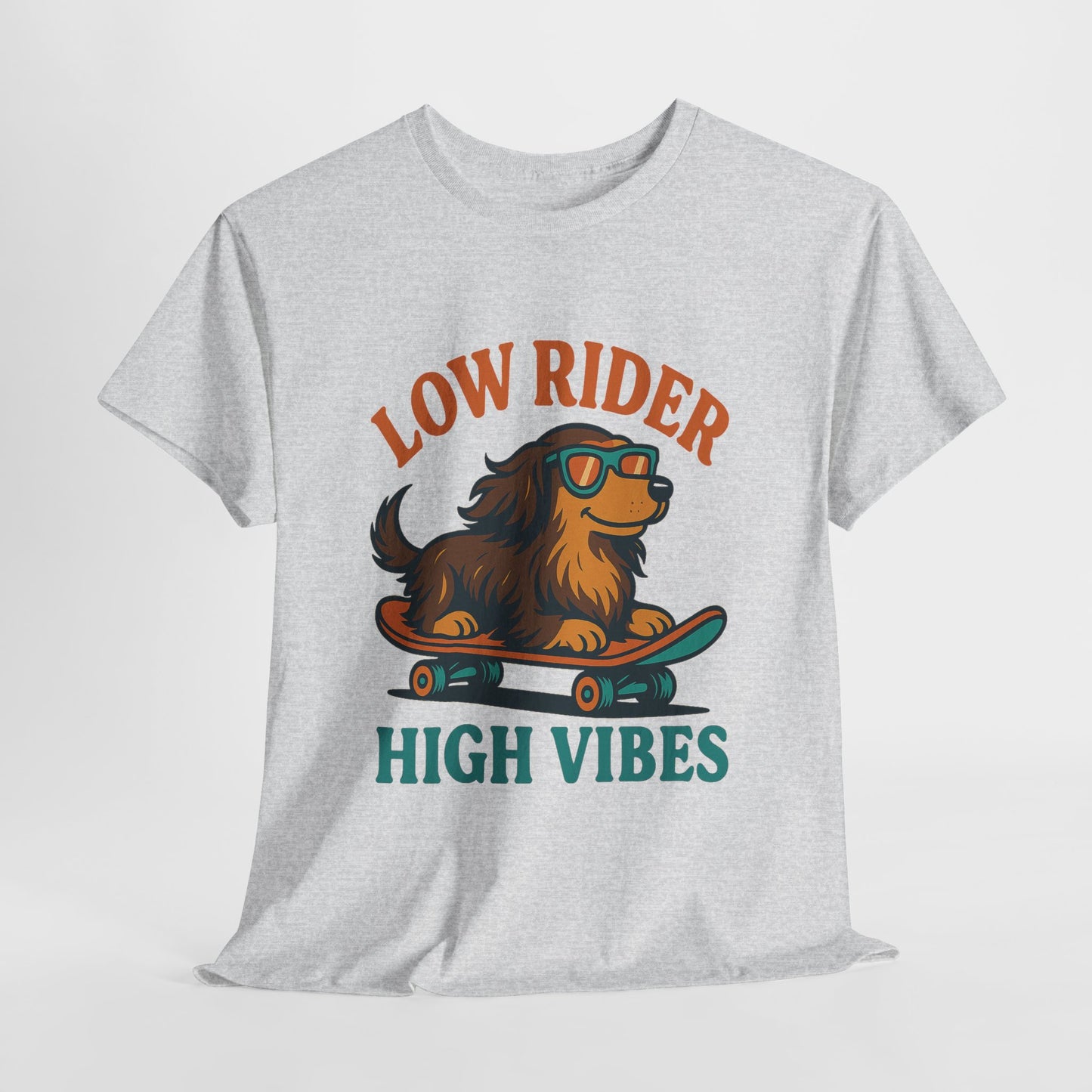 Low Rider High Vibes Dachshund Tee – Cool Dog Skateboard Shirt for Pet Lovers
