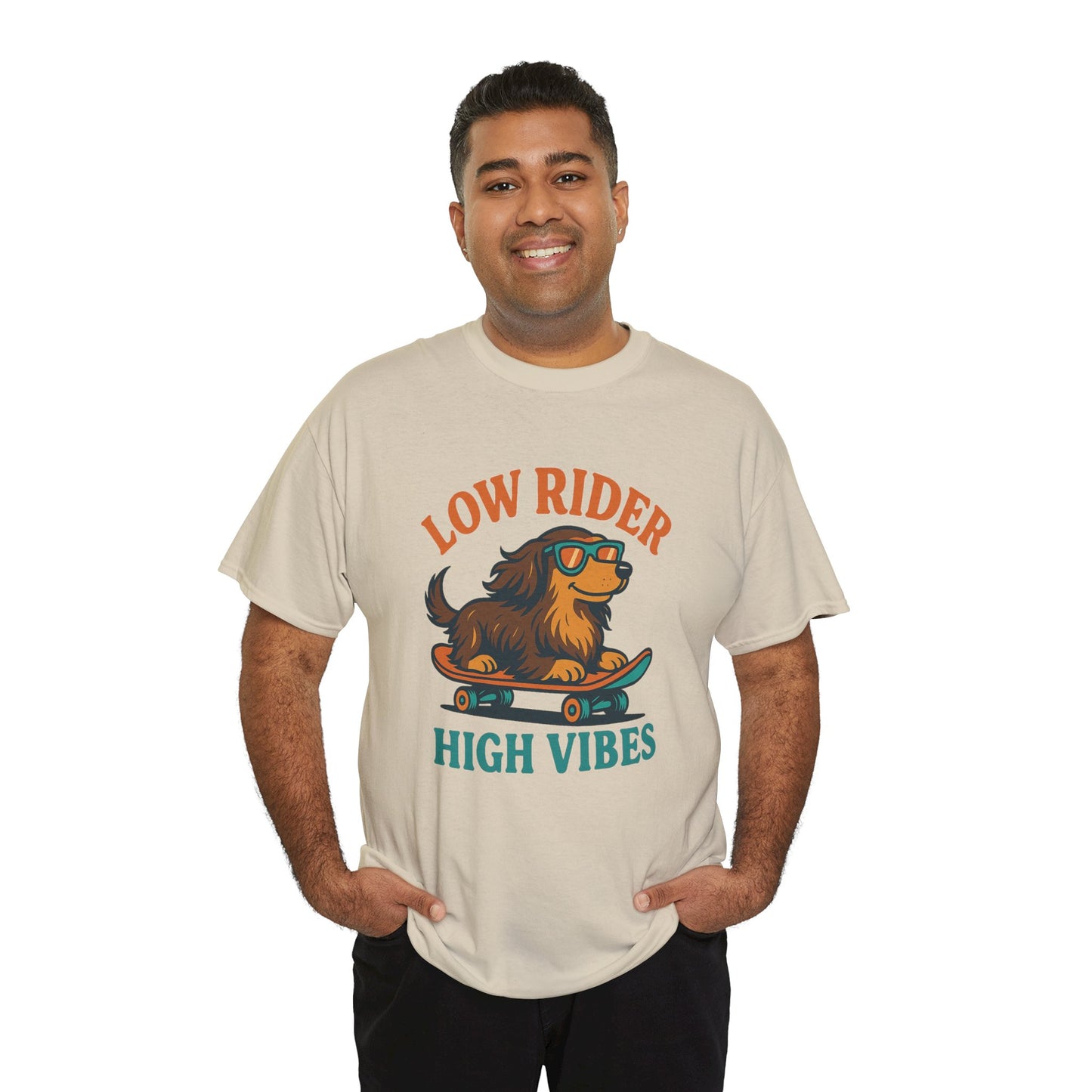 Low Rider High Vibes Dachshund Tee – Cool Dog Skateboard Shirt for Pet Lovers