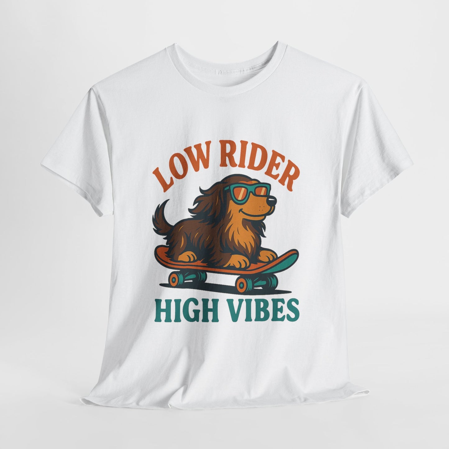 Low Rider High Vibes Dachshund Tee – Cool Dog Skateboard Shirt for Pet Lovers