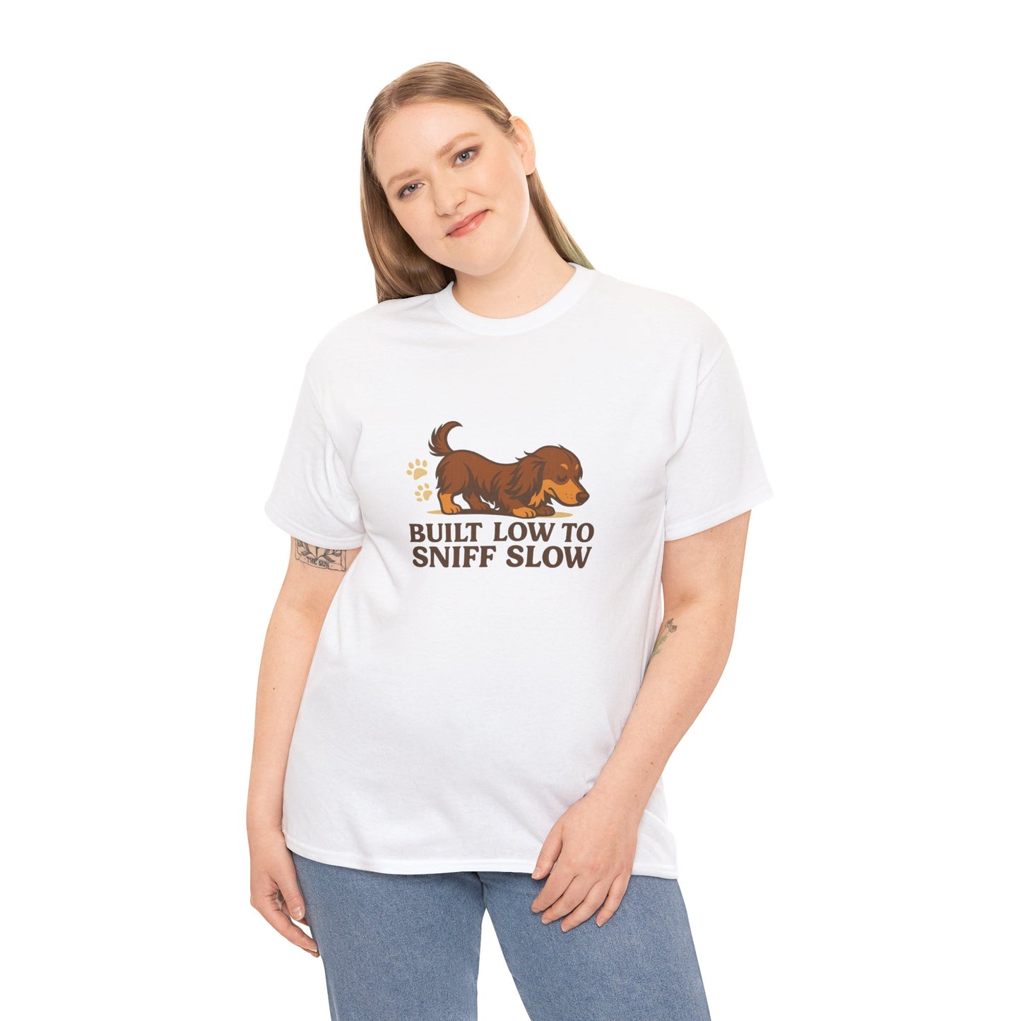 Built Low to Sniff Slow Unisex Heavy Cotton Tee - Cute Pet Shirt, Animal Tee, Dog Dad Apparel, Gift for Dog Owners
